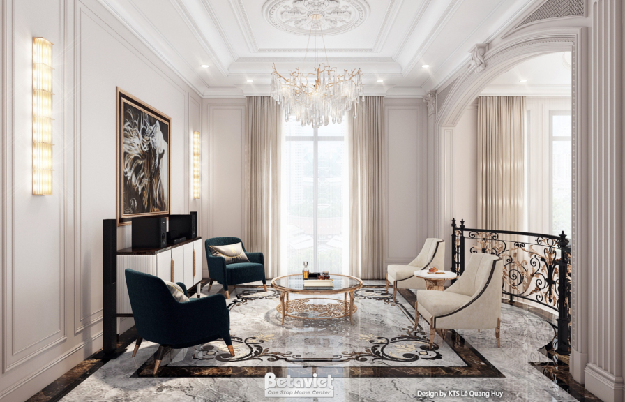 Nội thất phòng sinh hoạt chung biệt thự Art Deco KT23371 – góc nhìn 2