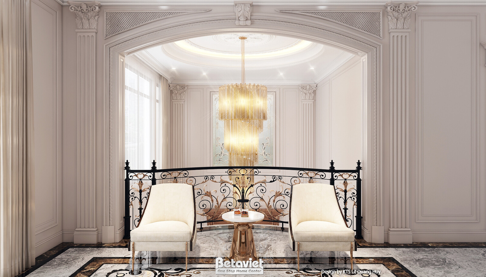 Nội thất phòng sinh hoạt chung biệt thự Art Deco KT23371 – góc nhìn tổng thể