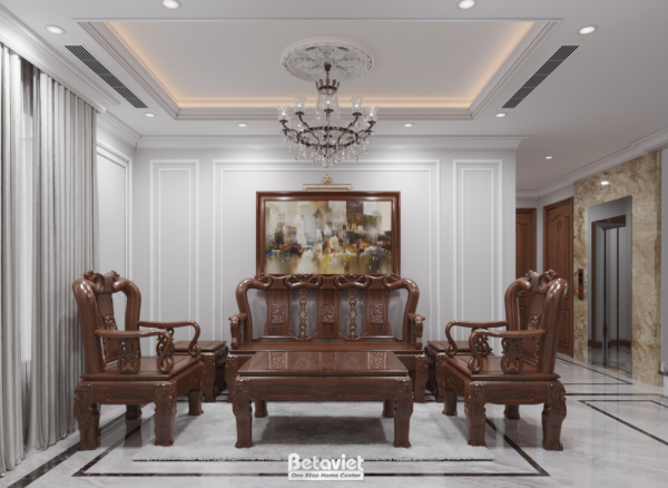 Thiết kế phòng sinh hoạt chung truyền thống biệt thự NT22153