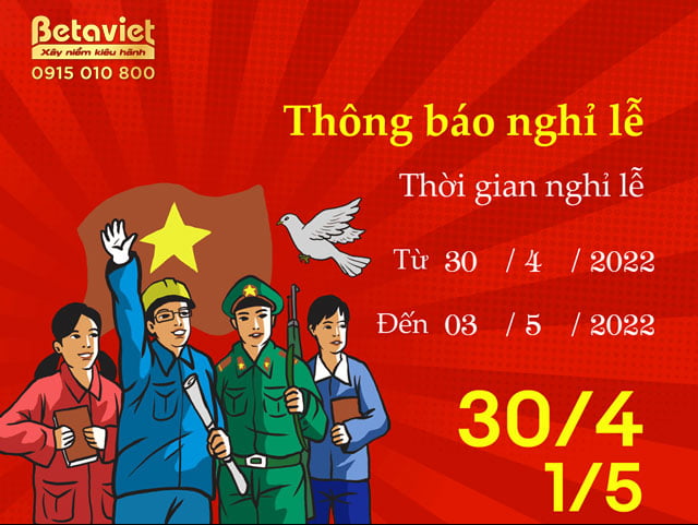 Betaviet thông báo lịch nghỉ lễ 30/4 & 1/5