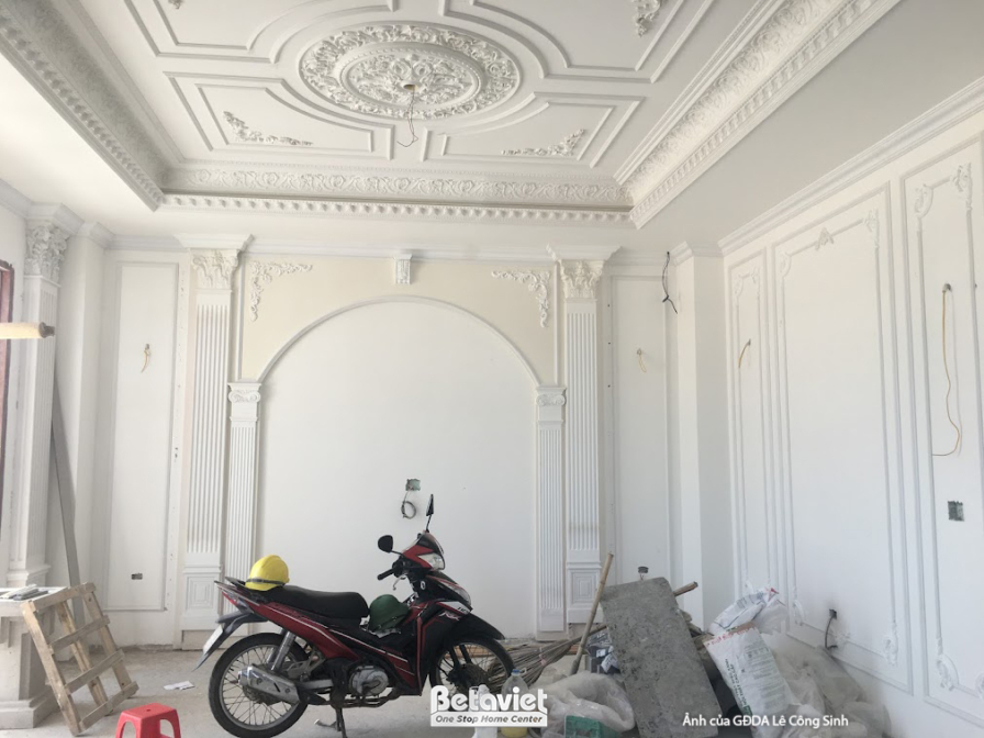 Thi công dinh thự 3 tầng tân cổ điển TC24860, giai đoạn thi công nội thất – phòng khách