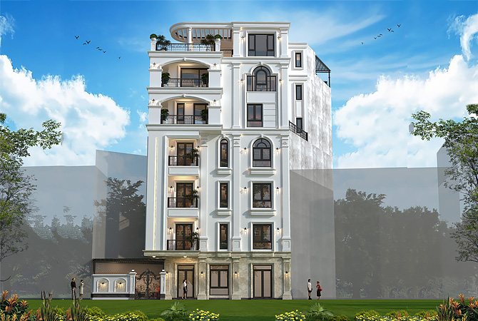 Nhà ống tân cổ điển 6 tầng tại Hà Nội KT8002113 – phối cảnh mặt tiền chính
