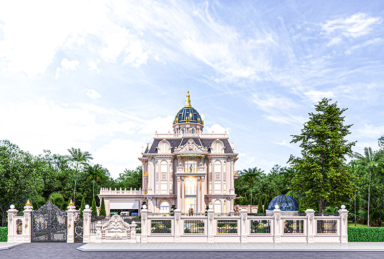 Mẫu thiết kế lâu đài hơn 1000m2 phong cách tân cổ điển KT24706