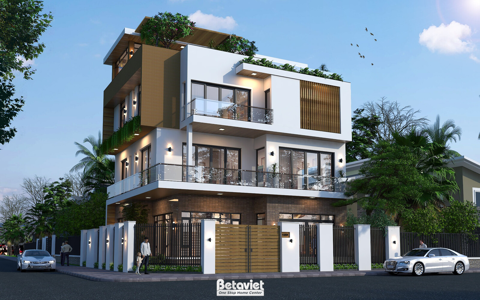Biệt thự 4 tầng hiện đại luxury KT24737 – phối cảnh mặt tiền