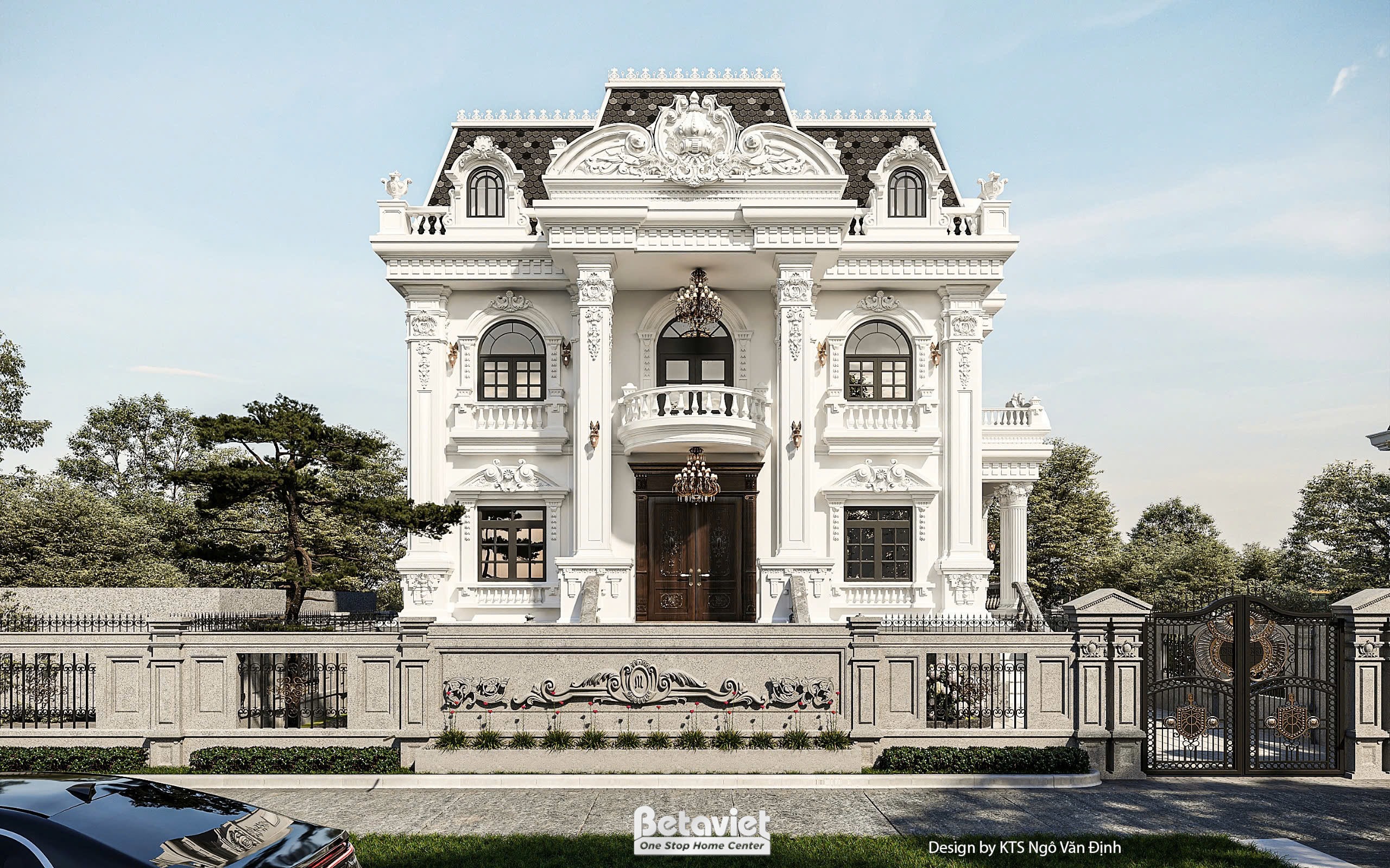Mẫu biệt thự tân cổ điển 2 tầng mái Mansard tại Hải Dương KT24733