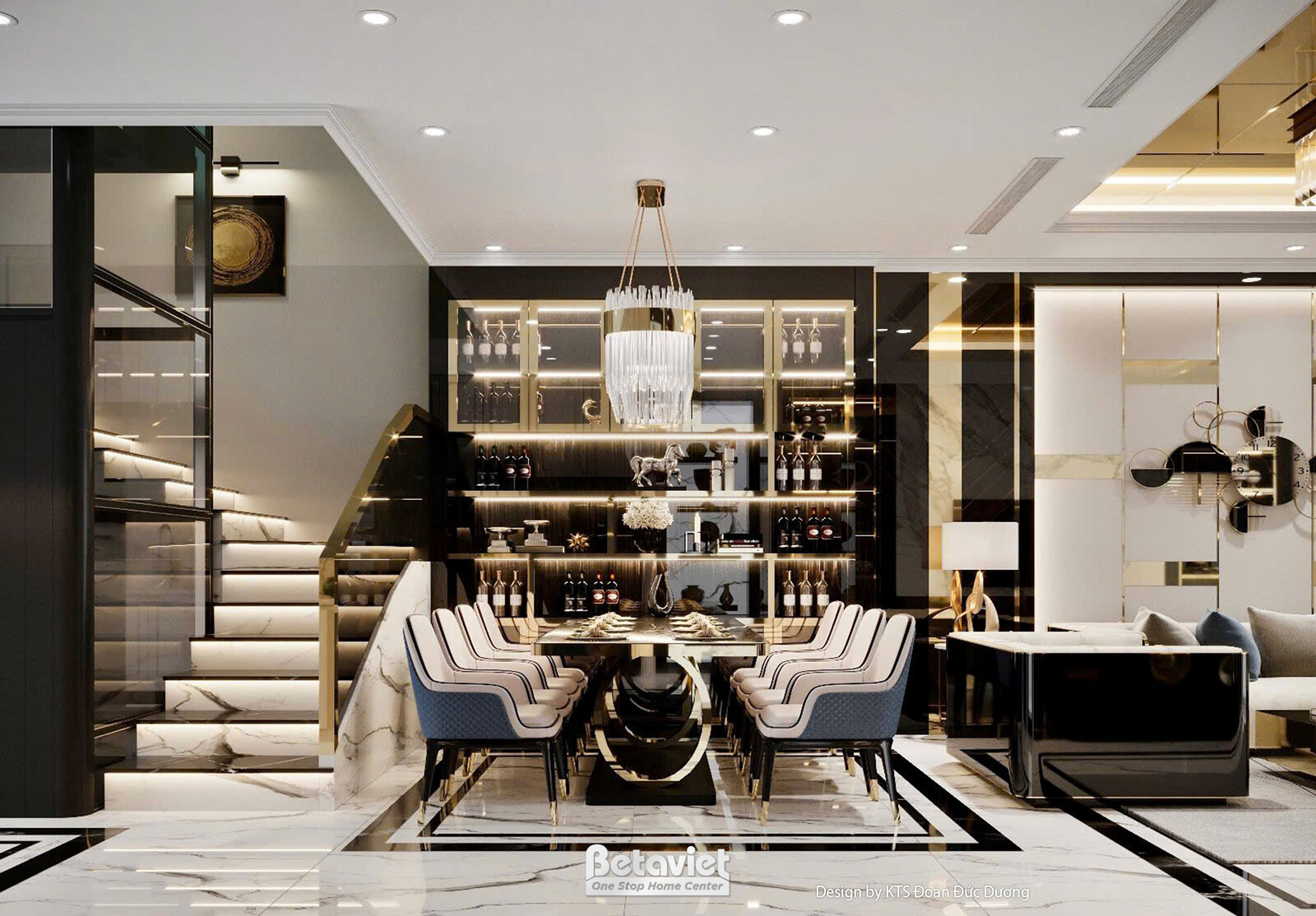 Nội thất phòng ăn biệt thự hiện đại luxury NT24583 – góc nhìn tổng thể