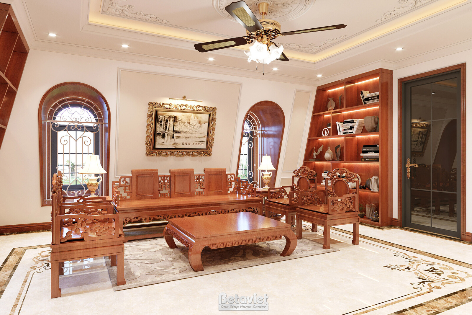 Nội thất phòng làm việc - học tập biệt thự tân cổ điển KT22214 – góc nhìn tổng thể