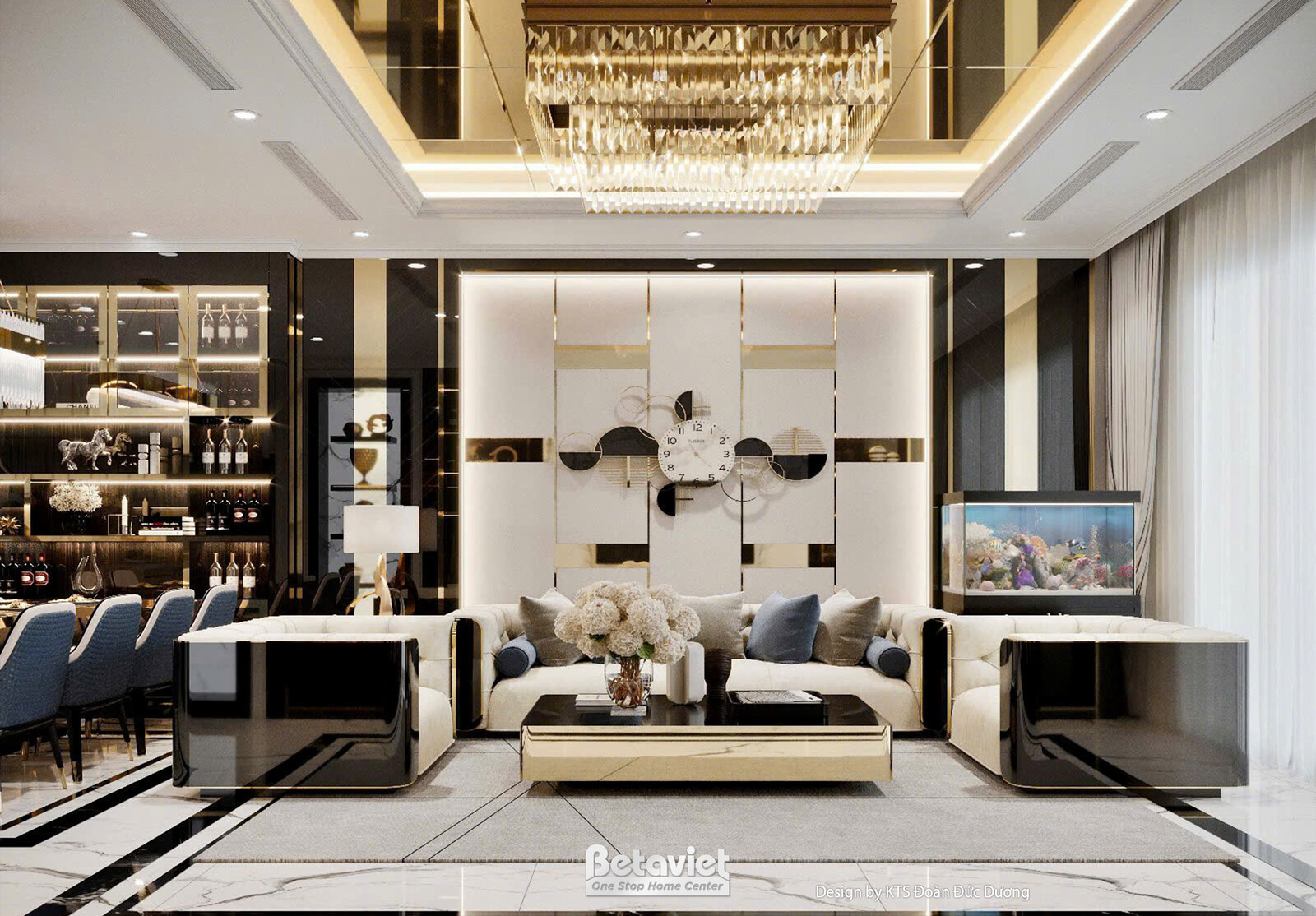 Nội thất phòng khách biệt thự hiện đại luxury NT24583 – góc nhìn tổng thể