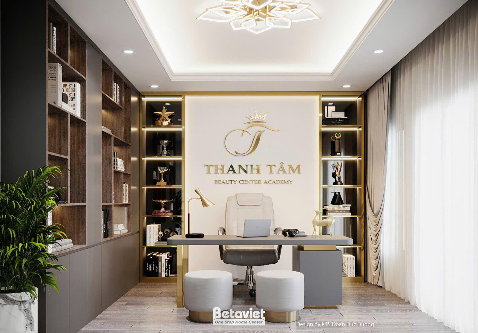Nội thất phòng làm việc - học tập biệt thự hiện đại luxury NT24583 – góc nhìn tổng thể