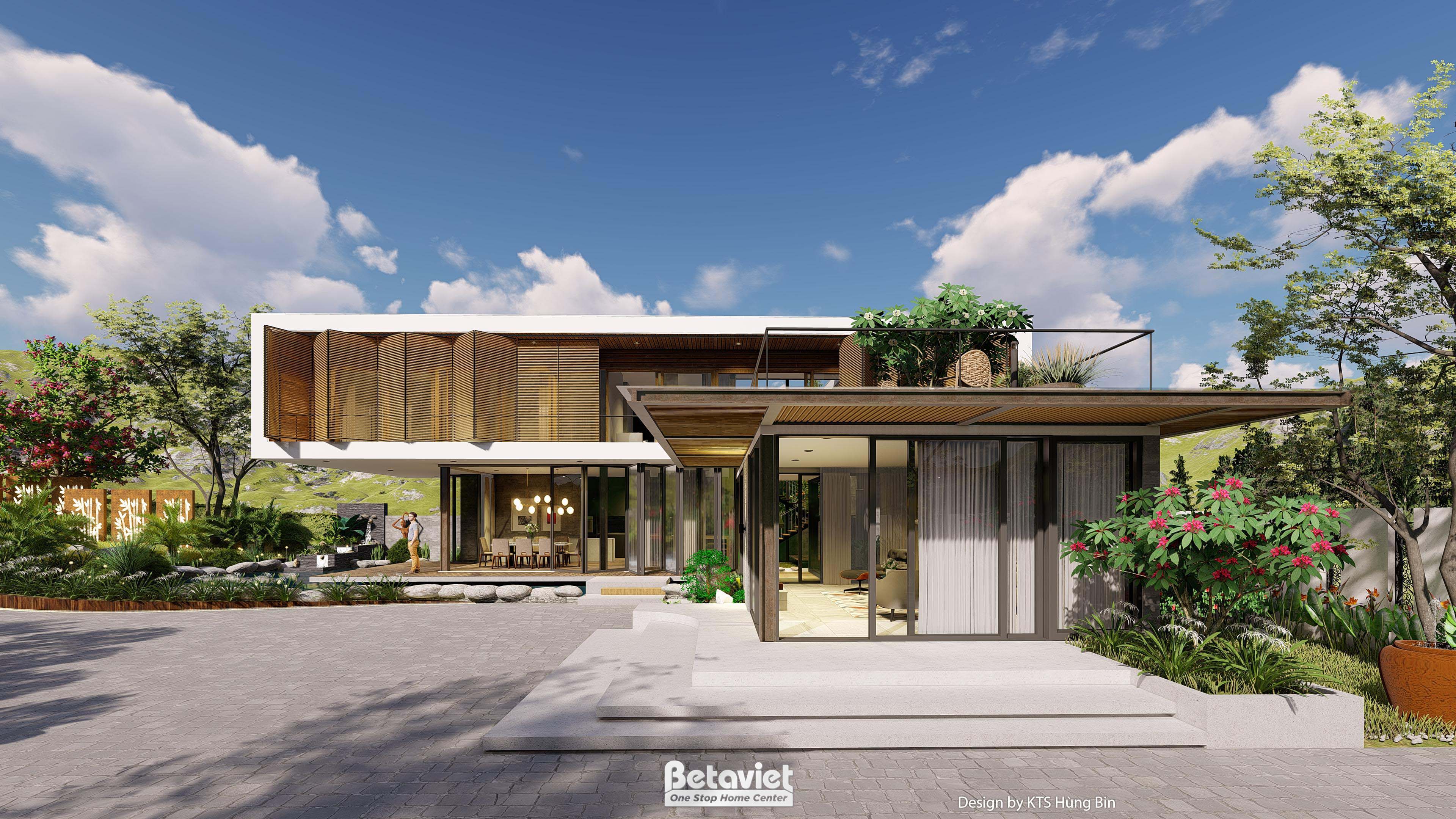 Mẫu thiết kế biệt thự kiểu Nhật 2 tầng Tropical Modern nghỉ dưỡng KT24596