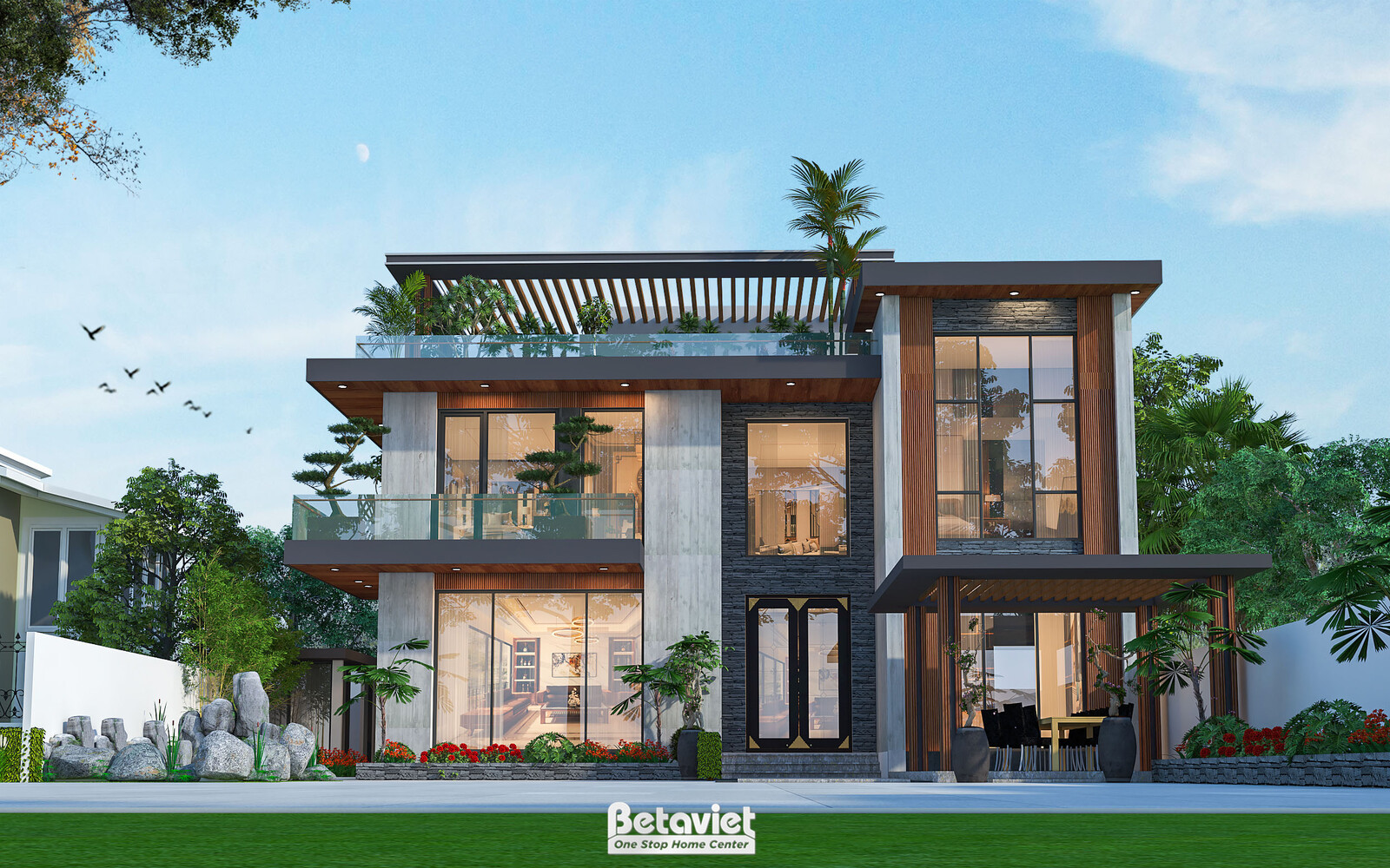 Biệt thự 2 tầng hiện đại luxury KT2009176 – phối cảnh mặt tiền
