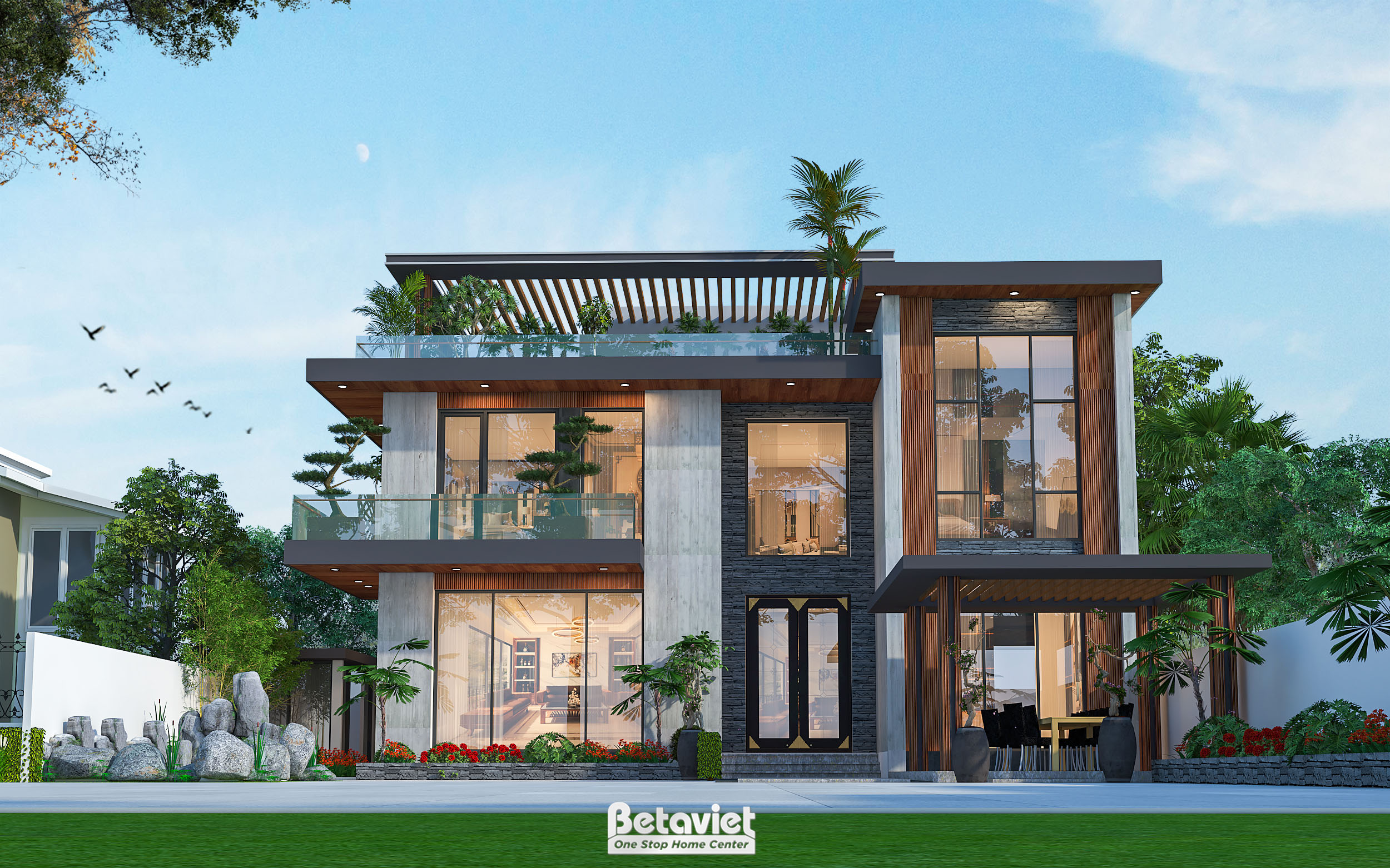 Mẫu thiết kế biệt thự kiểu Nhật hiện đại 2 tầng tại Hải Dương KT2009176