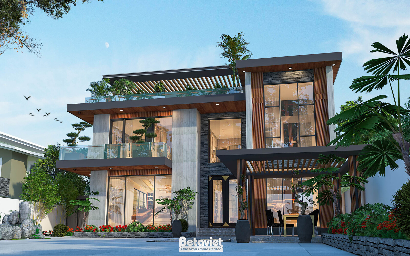 Biệt thự 2 tầng hiện đại luxury KT2009176 – phối cảnh mặt tiền (2)