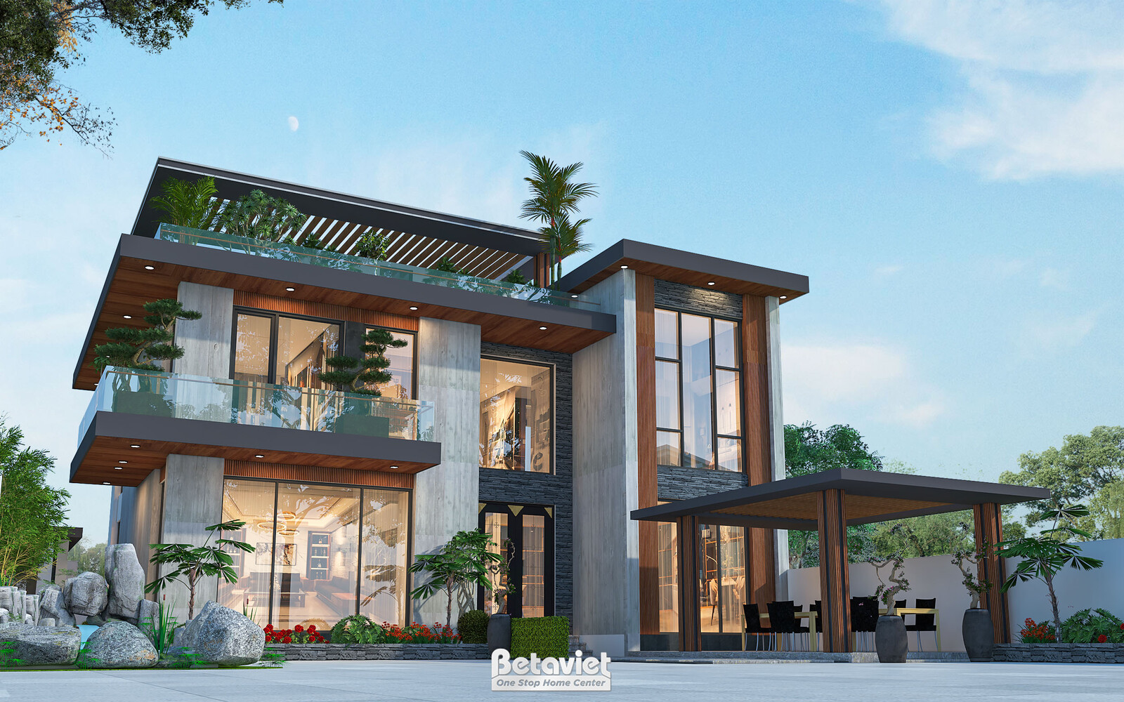 Biệt thự 2 tầng hiện đại luxury KT2009176 – phối cảnh mặt tiền (3)