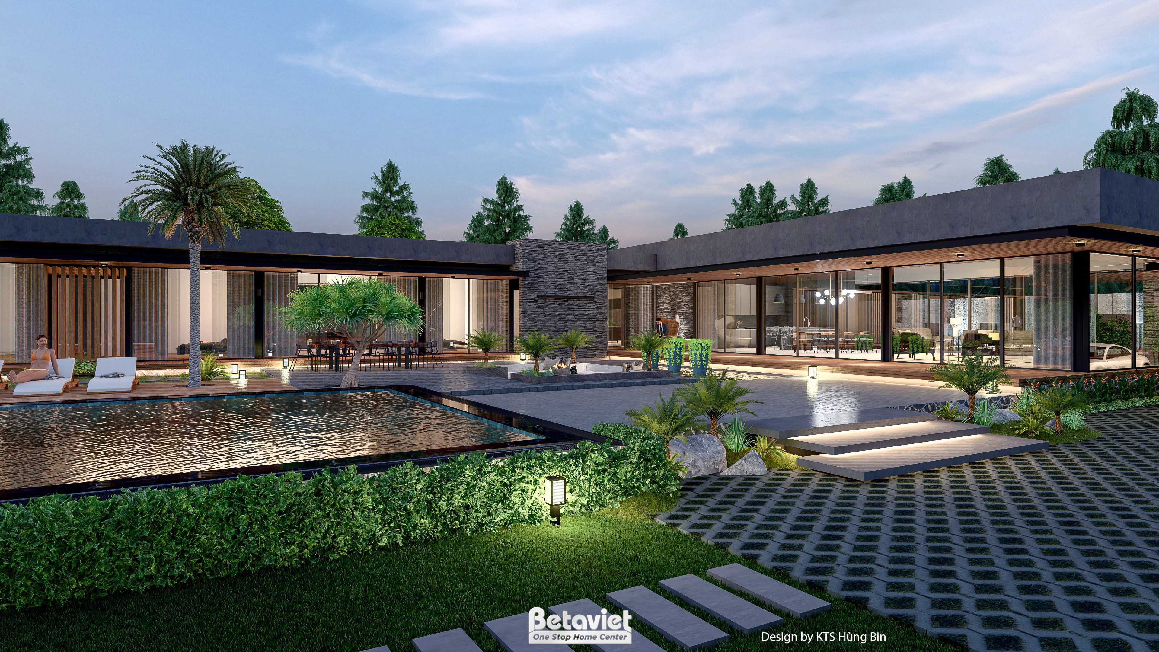 Mẫu thiết kế kiến trúc biệt thự kiểu Nhật Tropical Modern 1 tầng KT24592