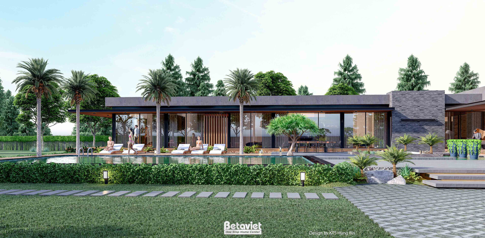 Biệt thự 1 tầng hiện đại luxury KT24592 – phối cảnh mặt tiền