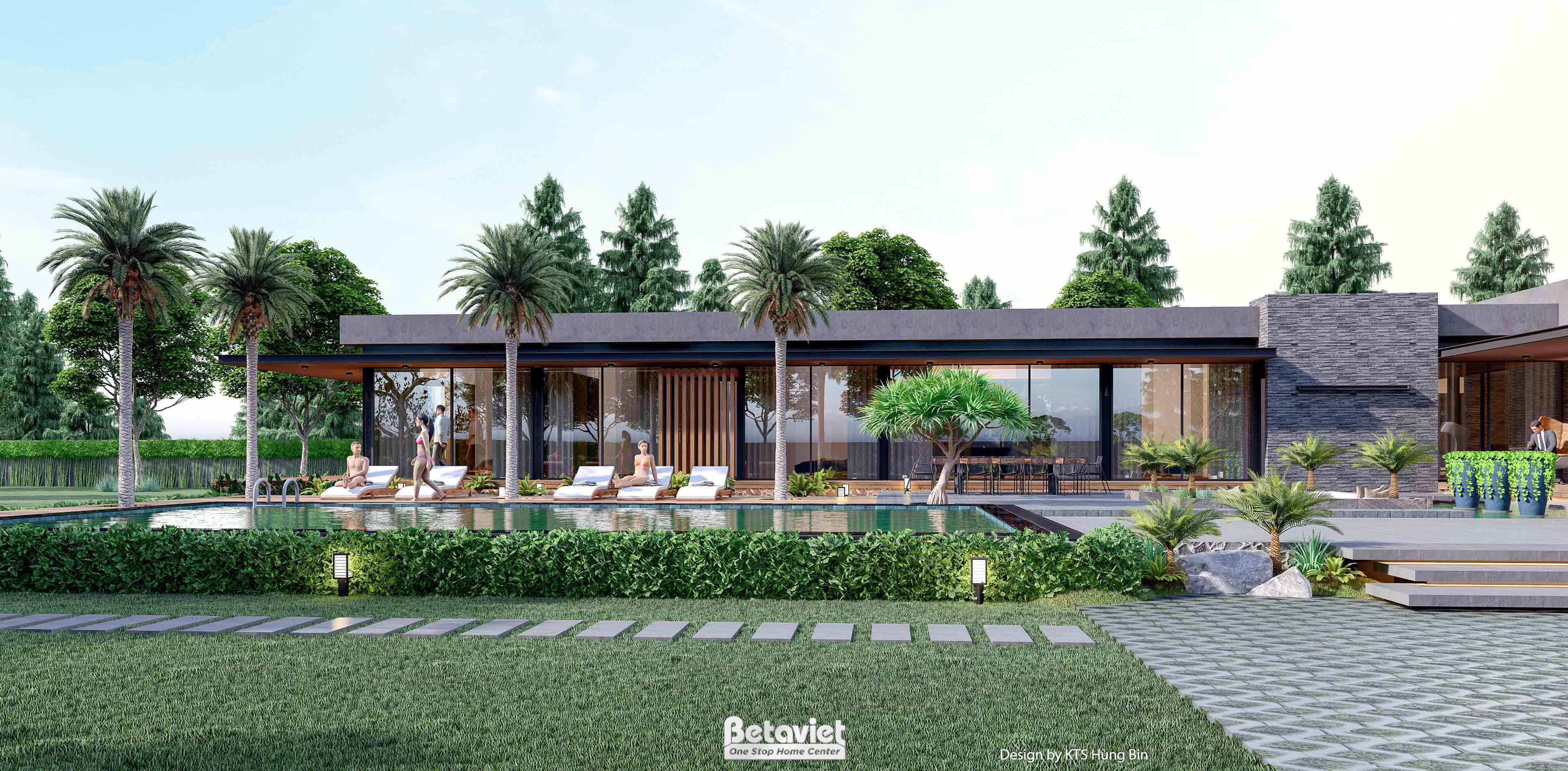 Mẫu thiết kế kiến trúc biệt thự vườn Tropical Modern 1 tầng KT24592