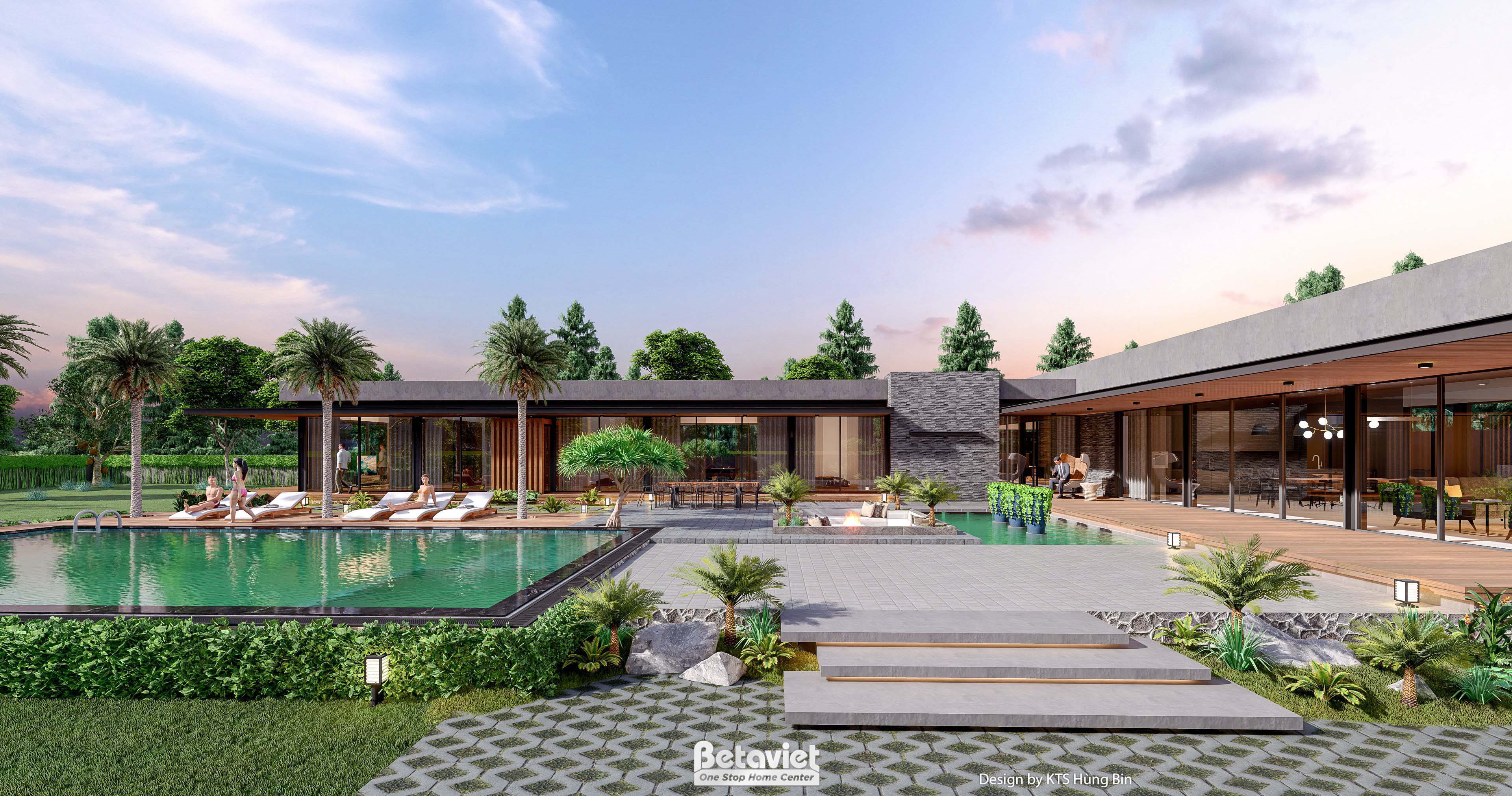 Mẫu thiết kế kiến trúc biệt thự Tropical Modern 1 tầng KT24592