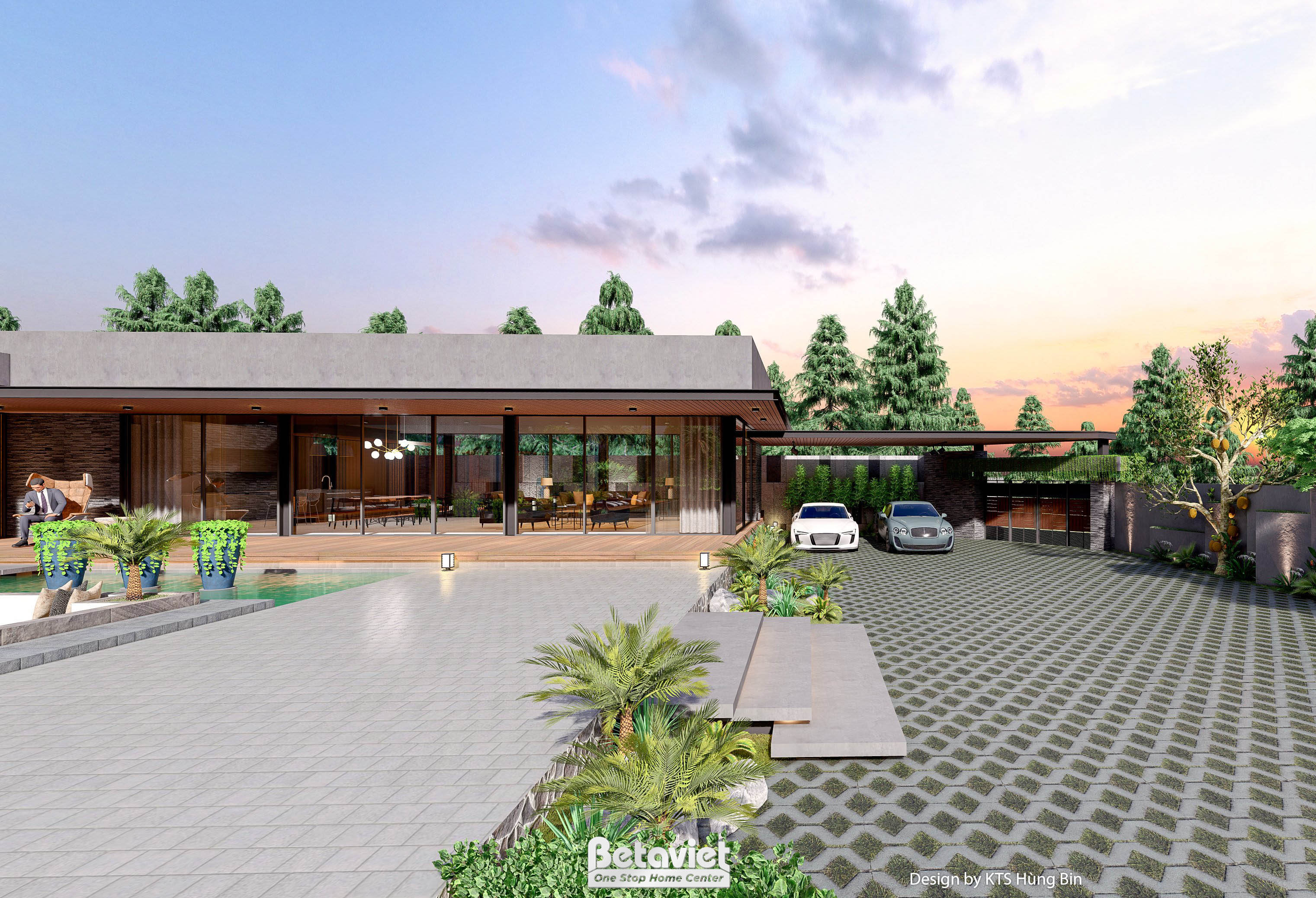 Mẫu thiết kế kiến trúc biệt thự hiện đại phong cách Tropical Modern 1 tầng KT24592