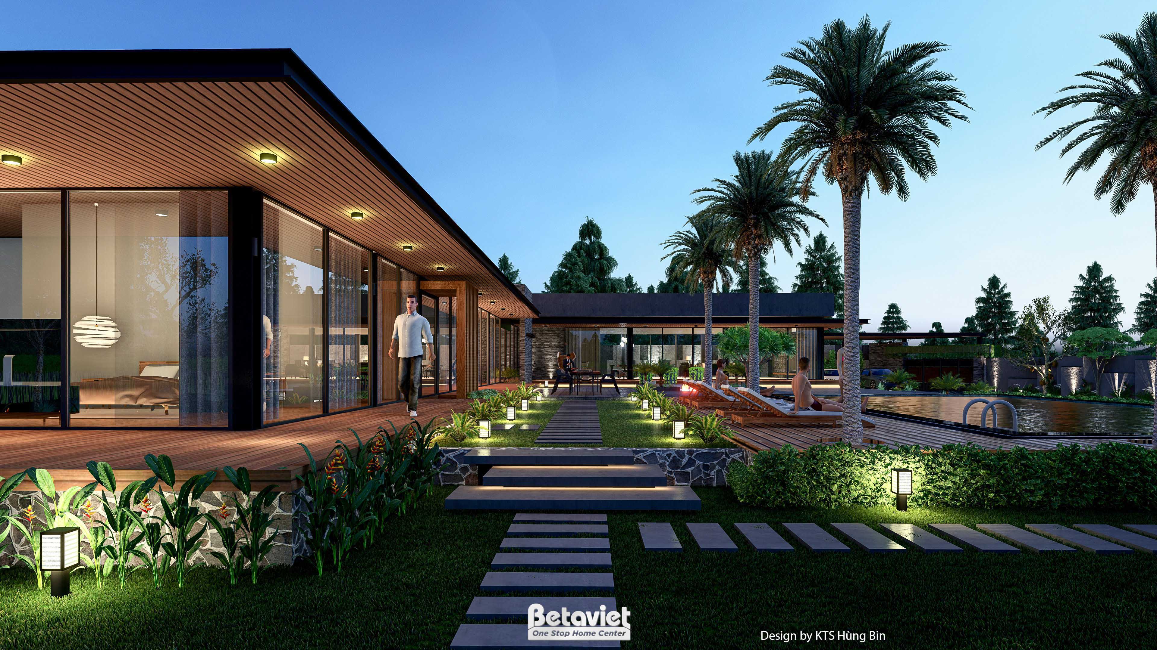 Mẫu thiết kế kiến trúc biệt thự Tropical Modern 1 tầng KT24592