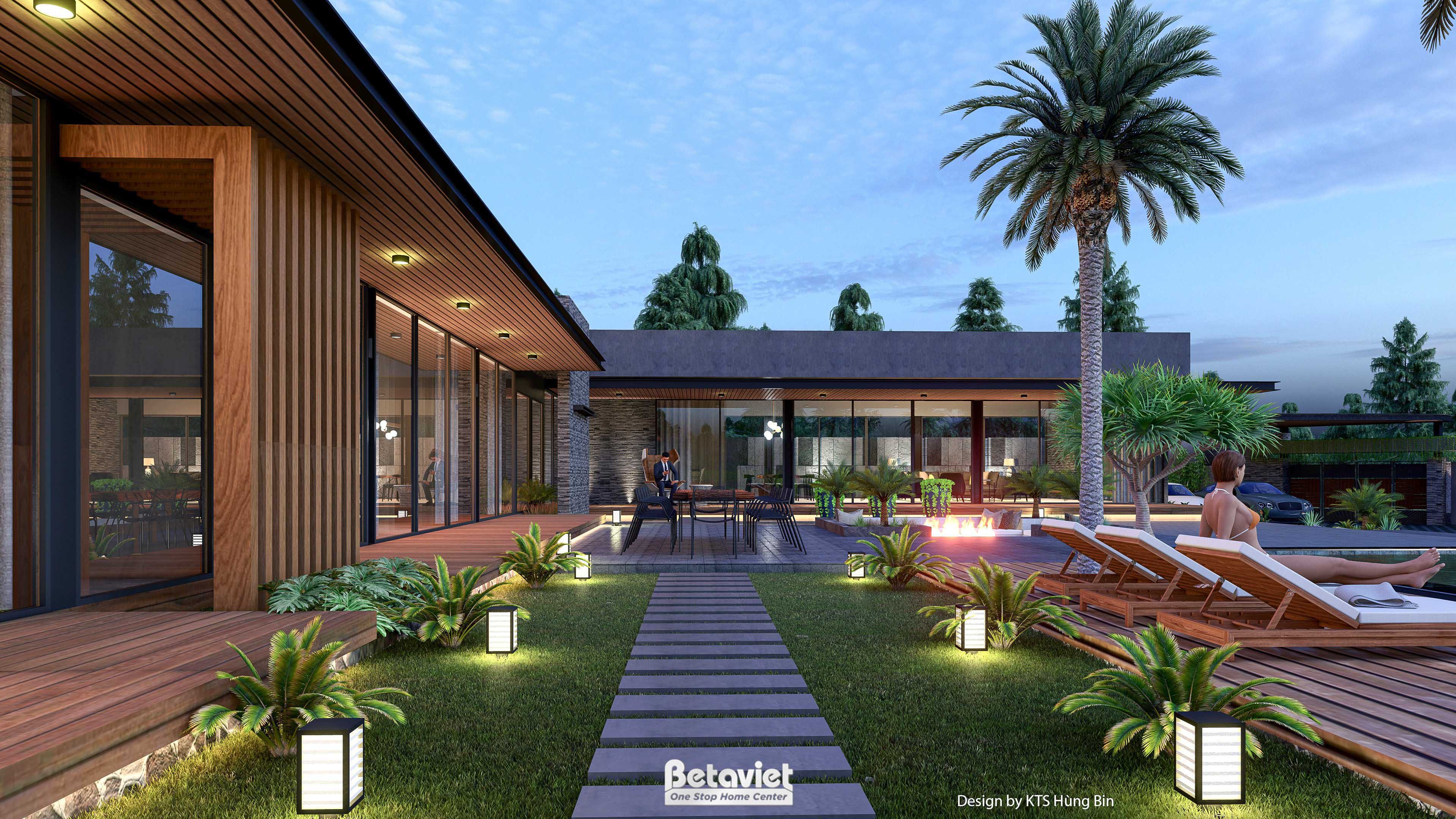 Mẫu thiết kế kiến trúc biệt thự Tropical Modern 1 tầng KT24592