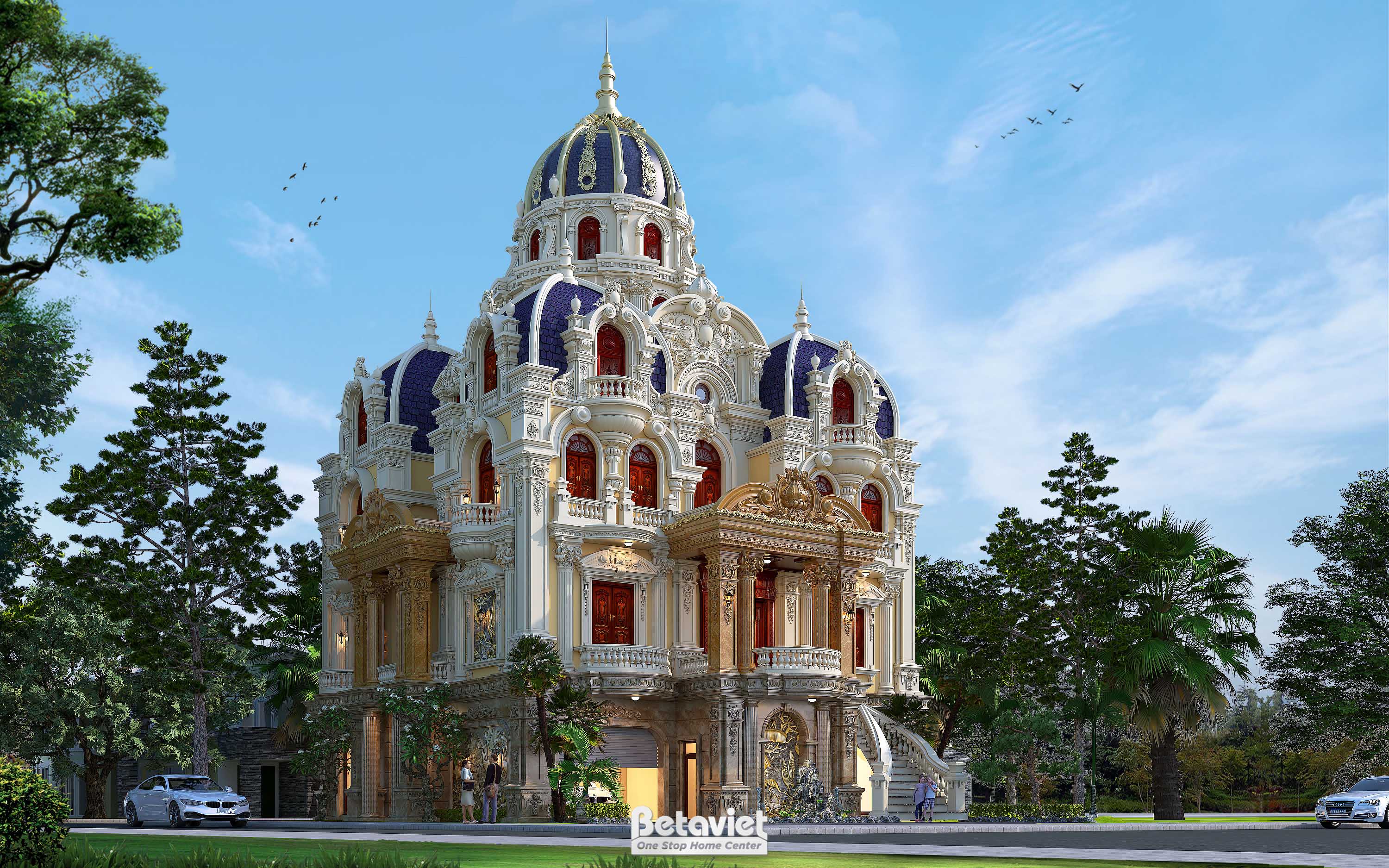 Mẫu thiết kế kiến trúc biệt thự 5 tầng lâu đài phong cách cổ điển tại Hà Nội KT24701