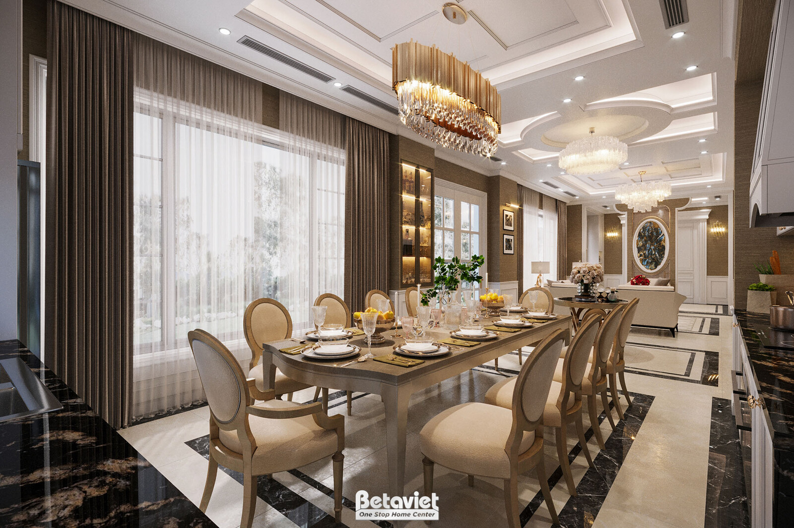 Nội thất phòng ăn biệt thự tân cổ điển NT24705 – góc nhìn 3