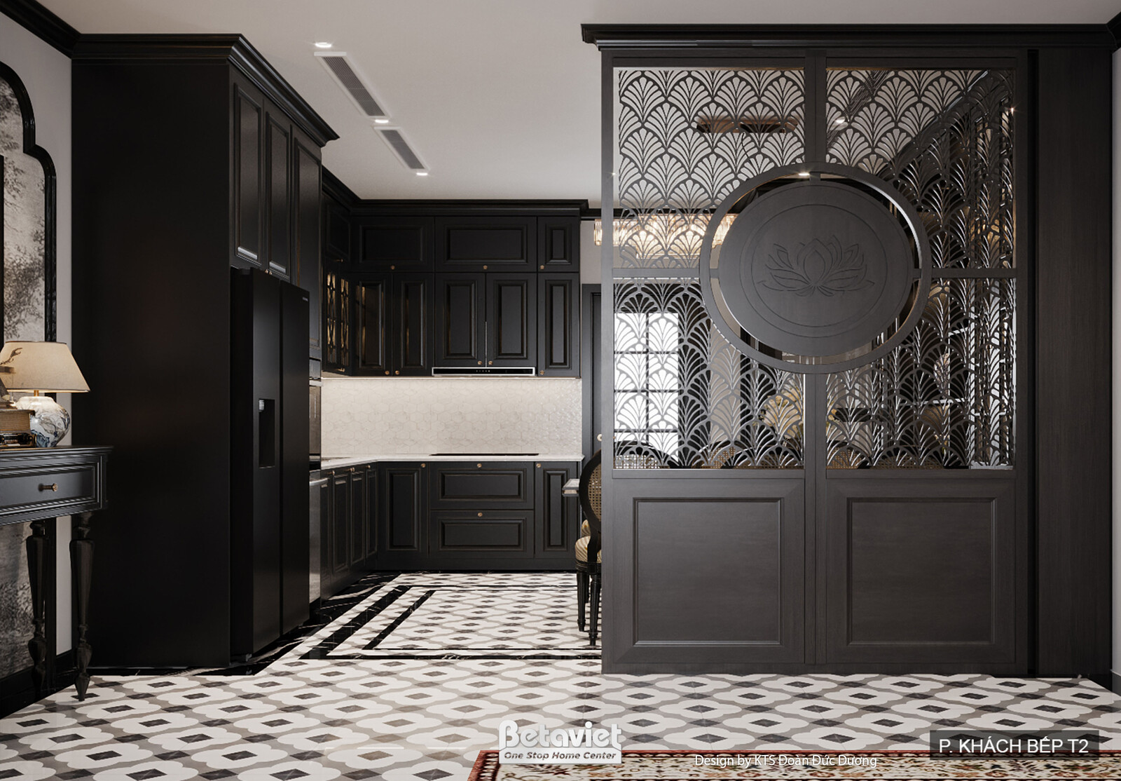 Nội thất phòng bếp biệt thự Indochine NT24589 – góc nhìn 2