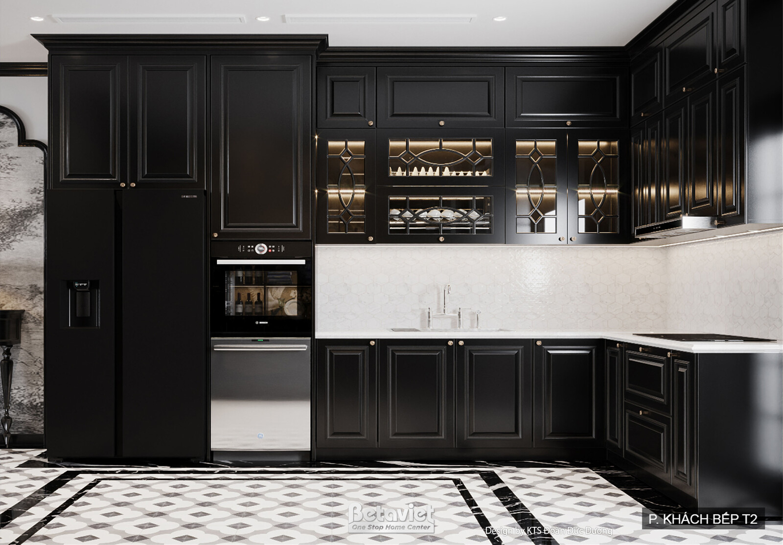 Nội thất phòng bếp biệt thự Indochine NT24589 – góc nhìn tổng thể