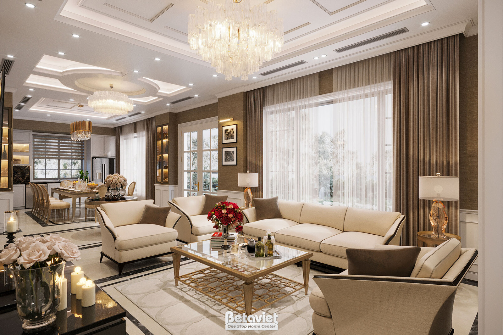 Nội thất phòng khách biệt thự tân cổ điển NT24705 – góc nhìn 3