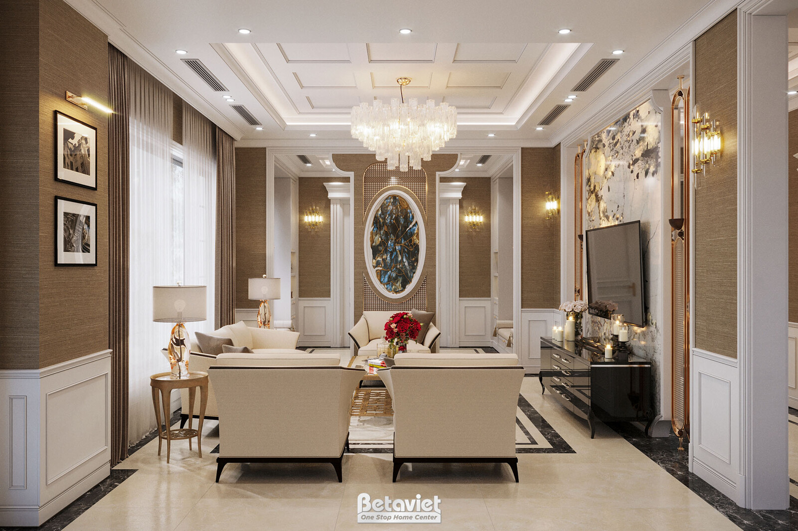 Nội thất phòng khách biệt thự tân cổ điển NT24705 – góc nhìn 4