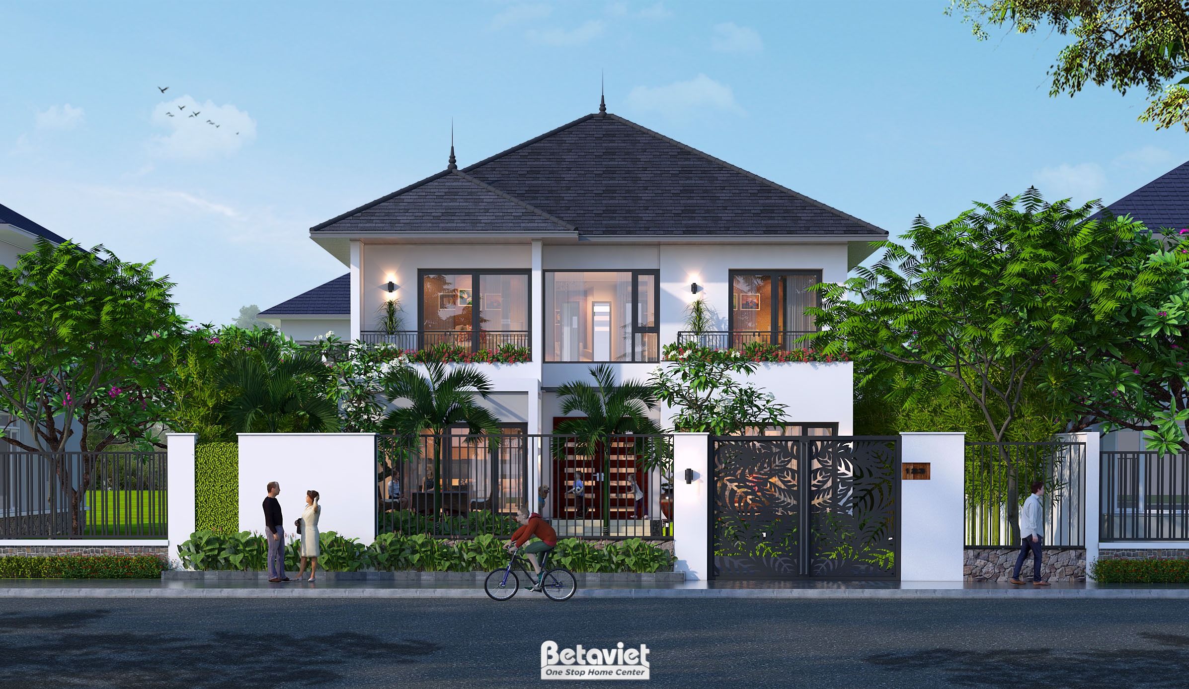 Thiết kế biệt thự kiểu Nhật hiện đại mái Nhật 2 tầng tại Bắc Giang KT24736