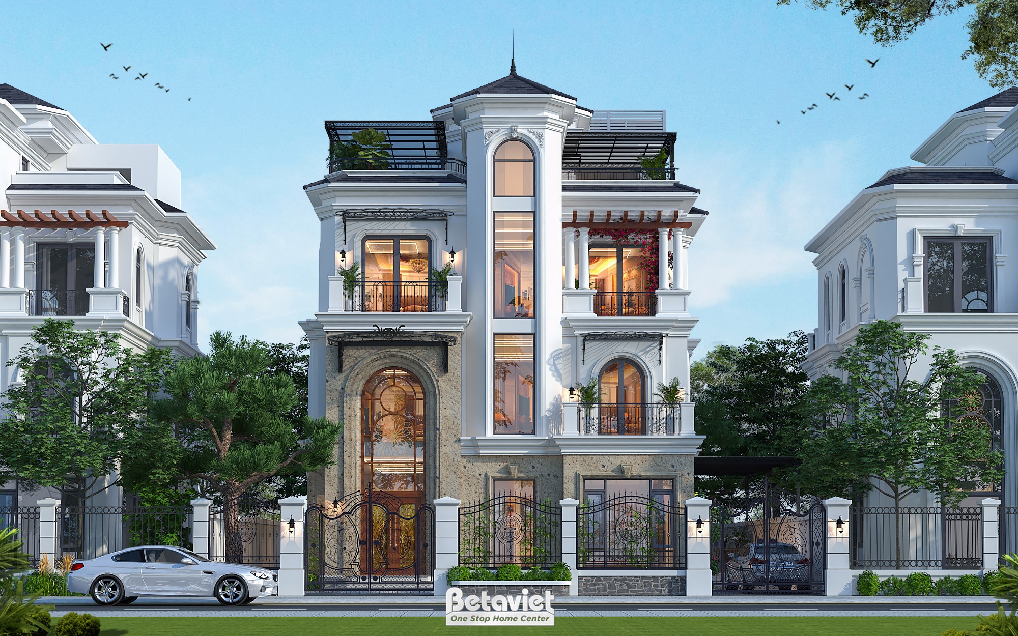 Thiết kế biệt thự biển phong cách tân cổ điển 3 tầng KĐT Vinhomes Ocean Park KT2008131 Betaviet