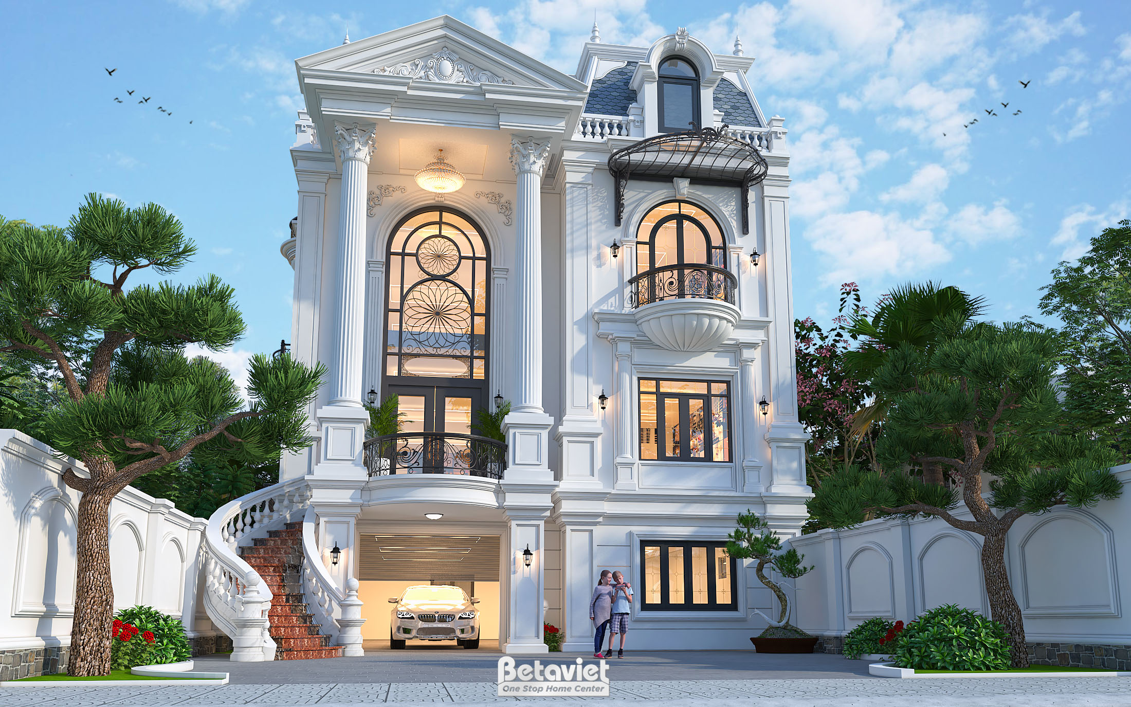 Thiết kế biệt thự 4 tầng tân cổ điển mái Mansard tại Hưng Yên KT2001994