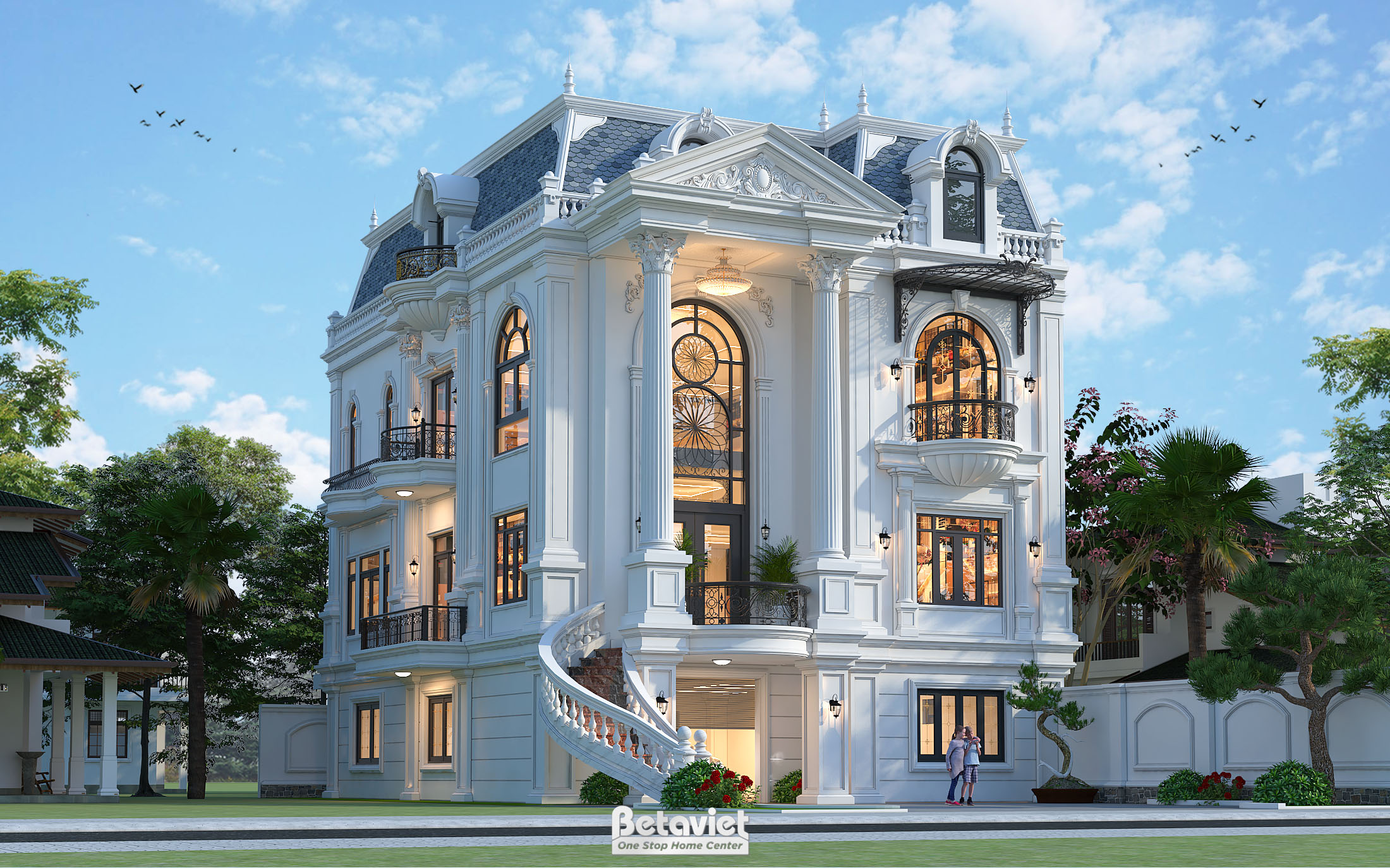 Thiết kế mặt tiền biệt thự tân cổ điển mái Mansard tại Hưng Yên KT2001994