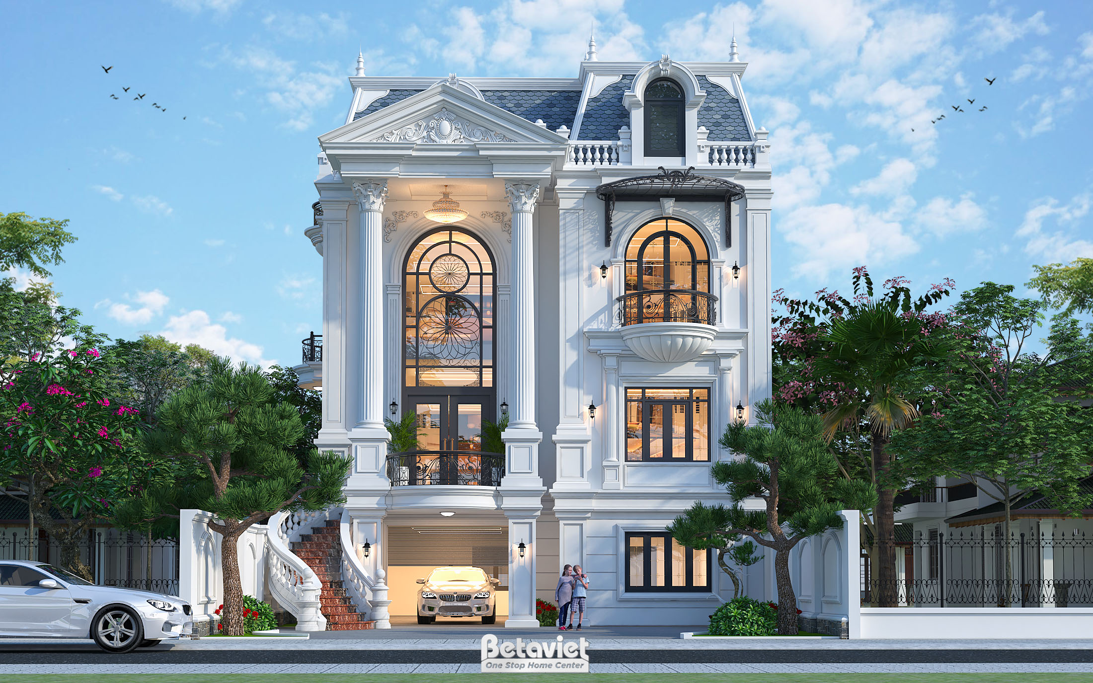 Thiết kế biệt thự 4 tầng tân cổ điển mái Mansard tại Hưng Yên KT2001994