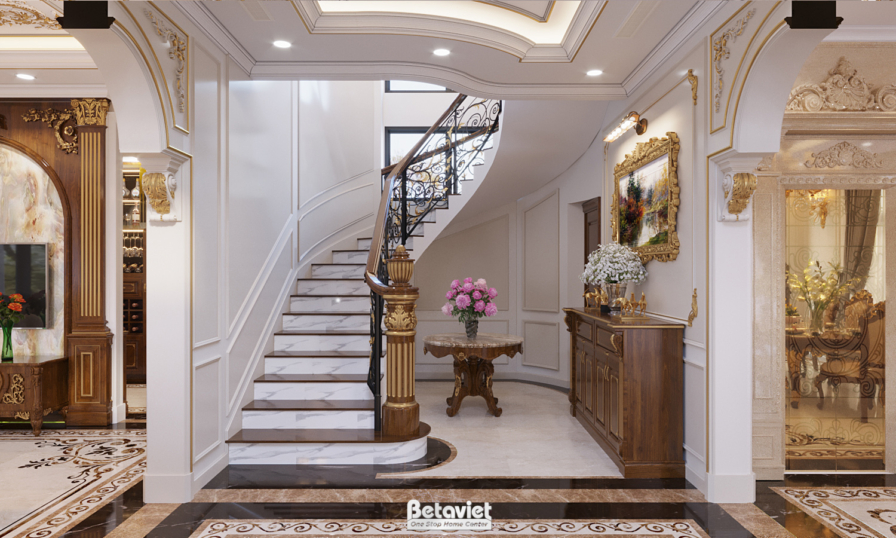 Nội thất cầu thang biệt thự tân cổ điển KT21113 – góc nhìn 3