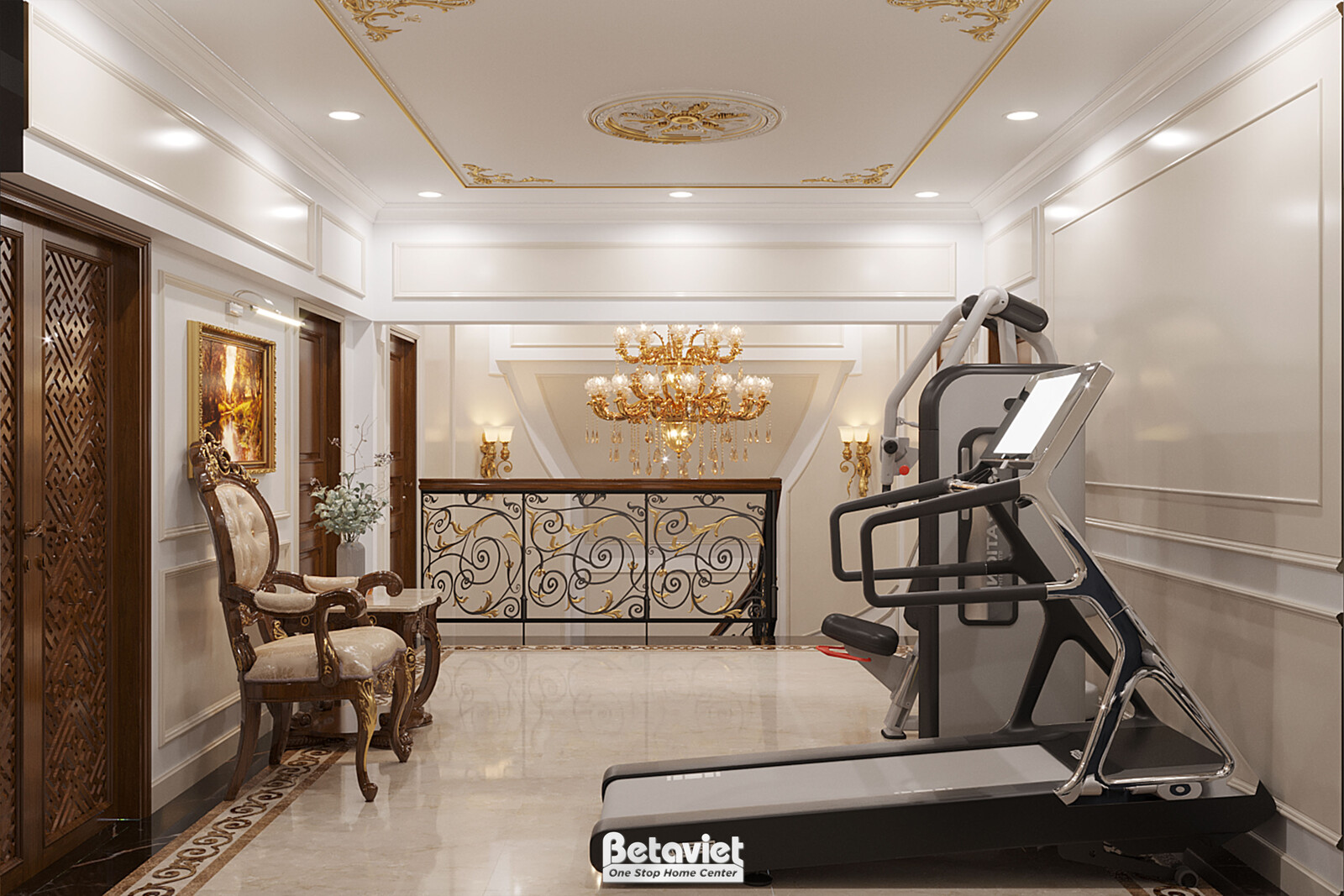 Nội thất hành lang biệt thự tân cổ điển KT21113 – góc nhìn 5