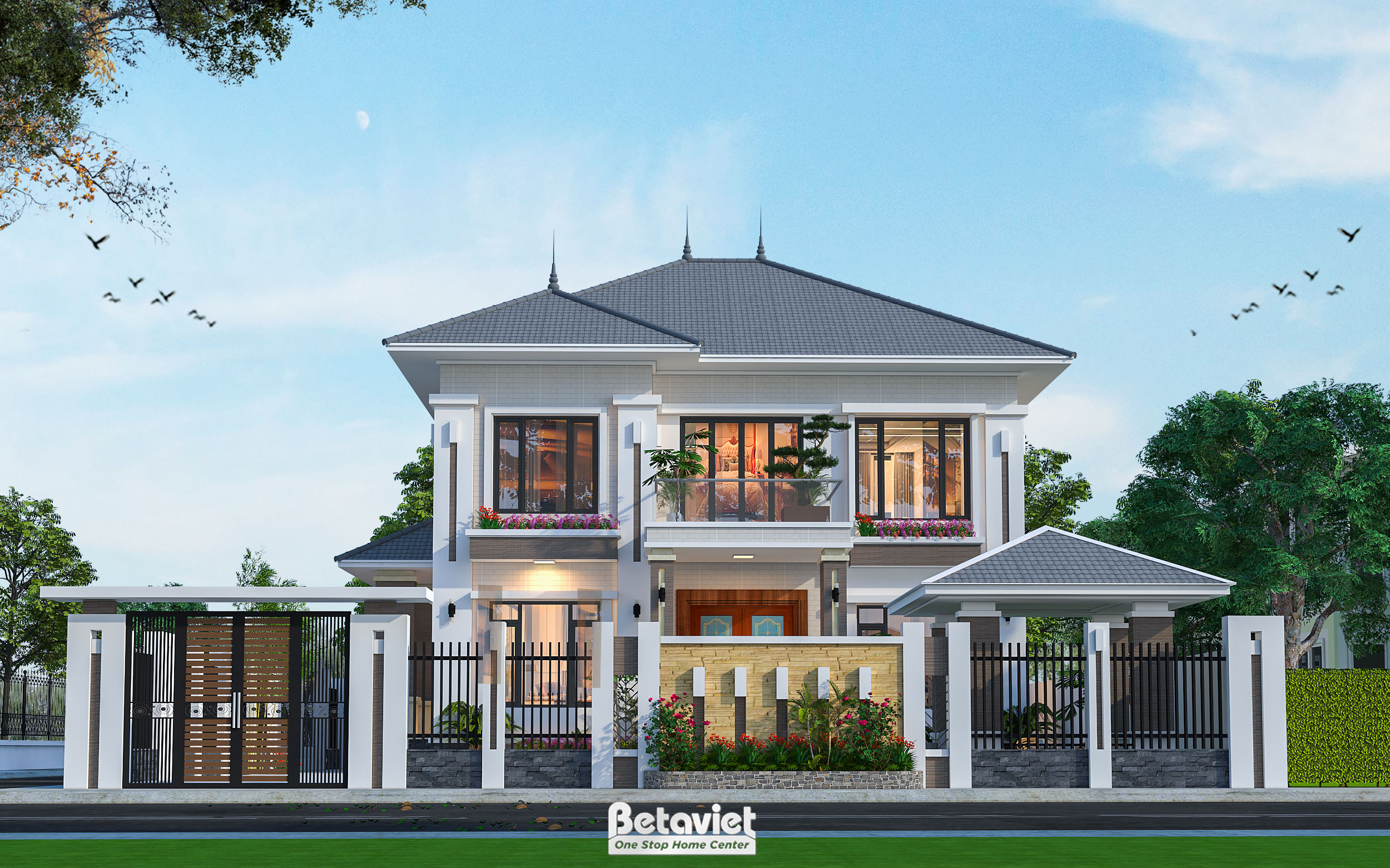 Thiết kế kiến trúc biệt thự kiểu Nhật hiện đại 2 tầng tại Thanh Hóa KT2009143