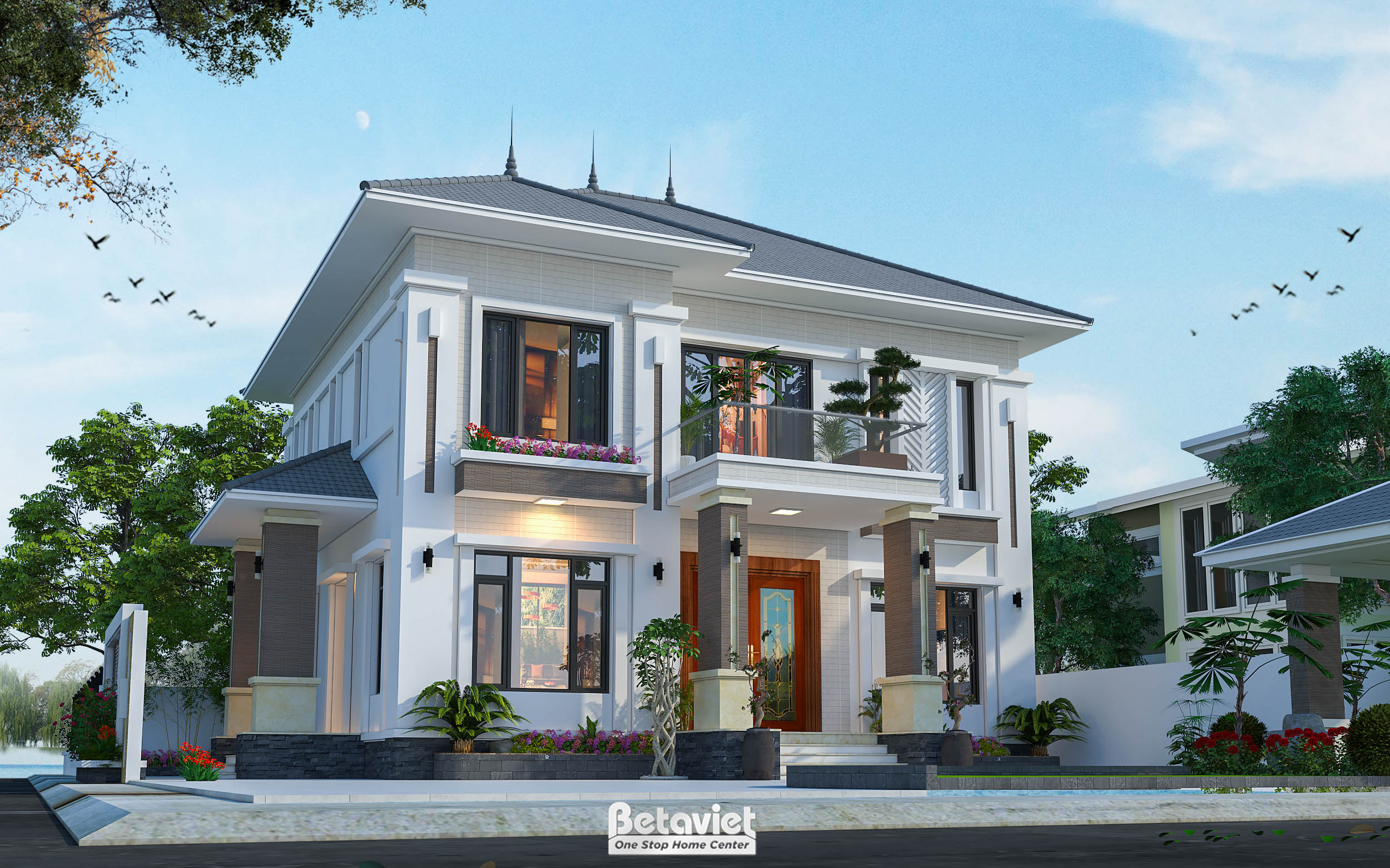 Thiết kế kiến trúc biệt thự hiện đại 2 tầng tại Thanh Hóa KT2009143