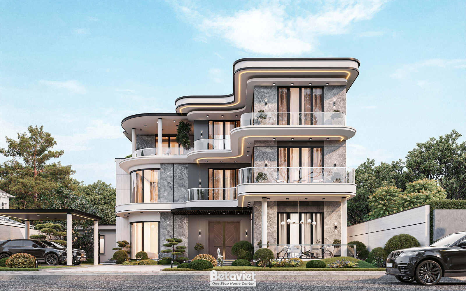Biệt thự 3 tầng hiện đại luxury KT9188719 – phối cảnh mặt tiền
