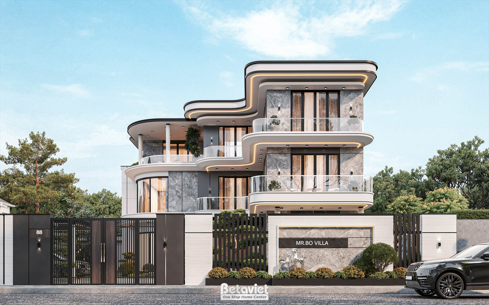 Biệt thự 3 tầng hiện đại luxury KT9188719 – cổng và hàng rào