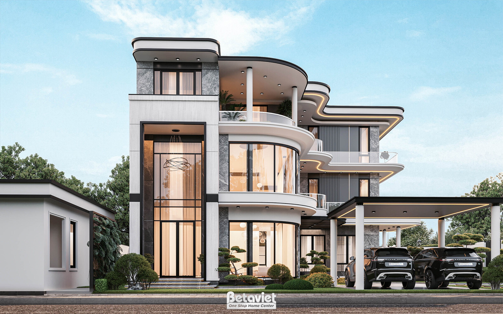 Biệt thự 3 tầng hiện đại luxury KT9188719 – phối cảnh mặt tiền (3)