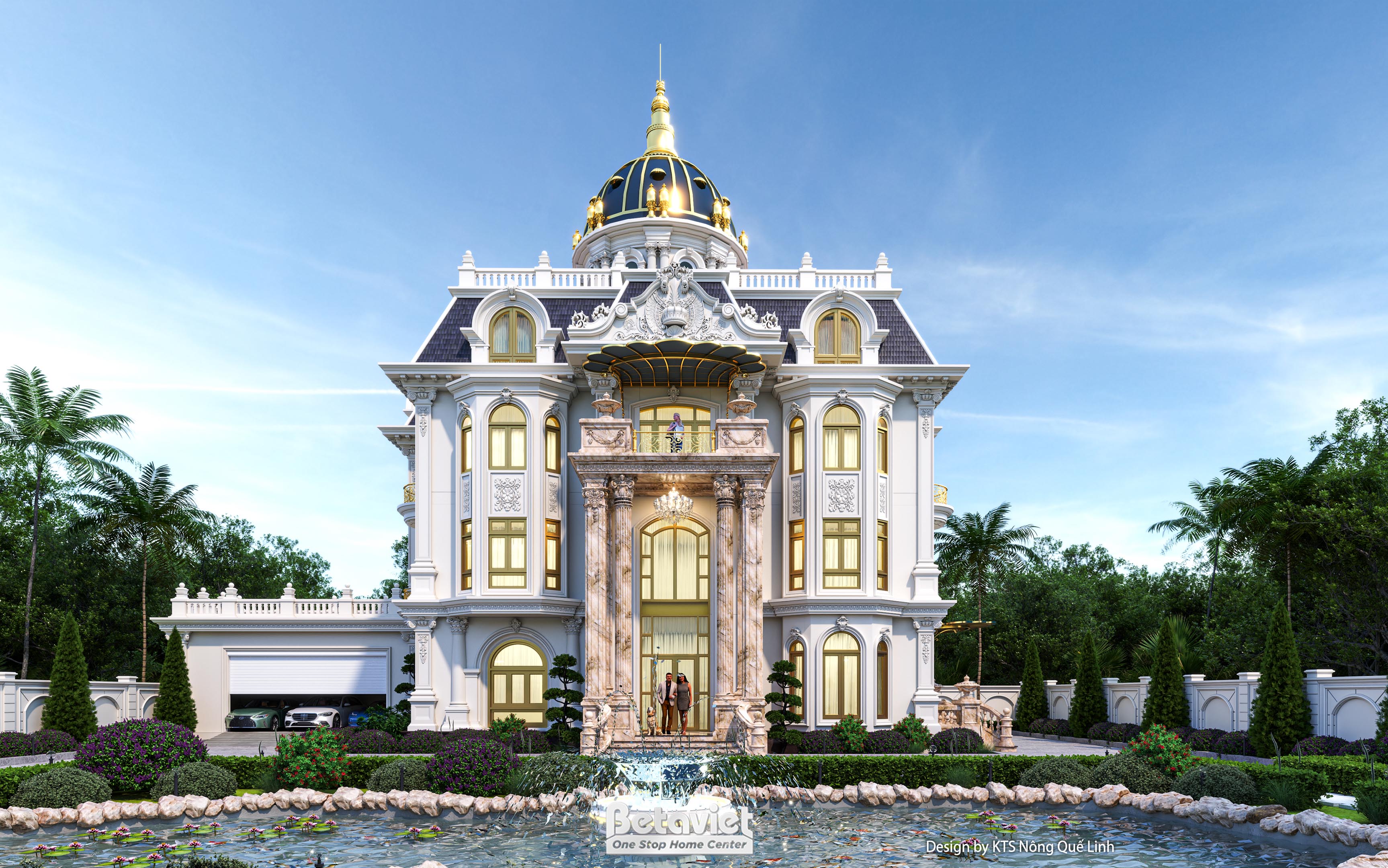 Mẫu thiết kế biệt thự tân cổ điển lâu đài hơn 1000m2 phong cách tân cổ điển KT24706