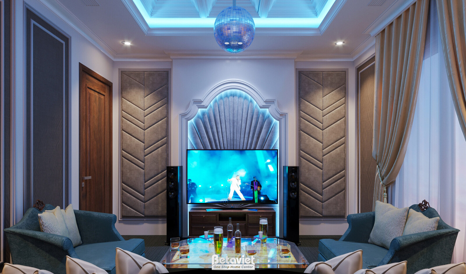 Nội thất phòng giải trí biệt thự Art Deco NT19029 – góc nhìn tổng thể