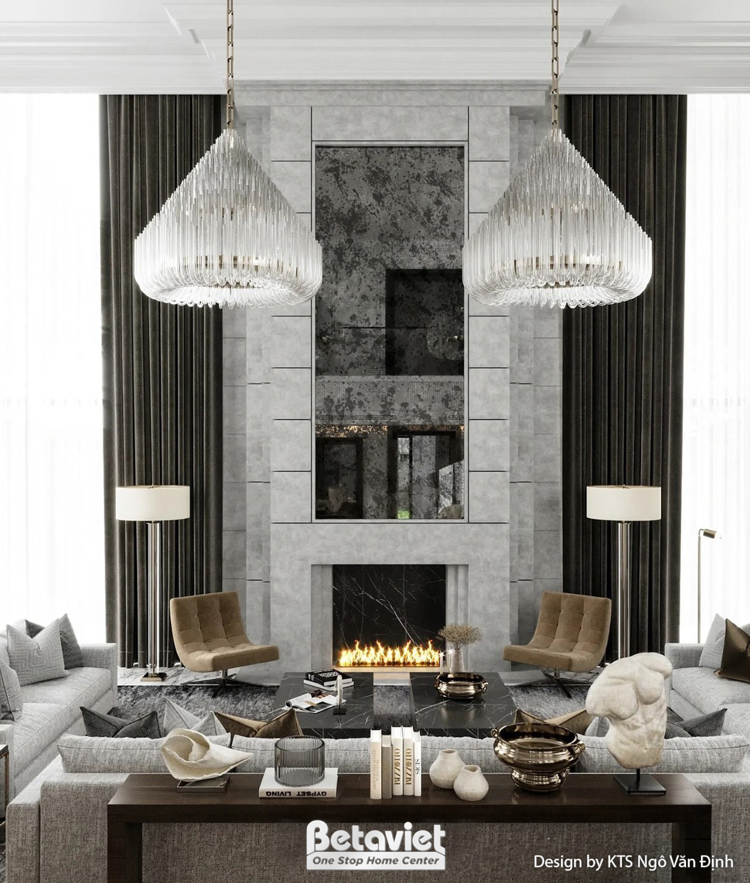 Thiết kế nội thất phòng khách căn hộ Penthouse NT24720
