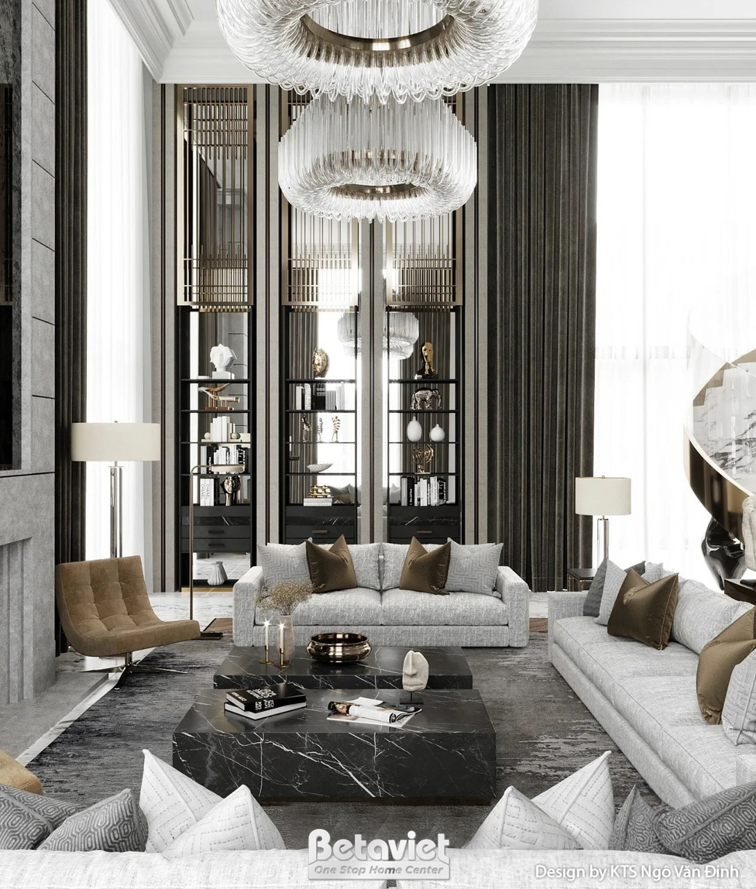 Thiết kế phòng khách căn hộ Penthouse hiện đại luxury NT24720