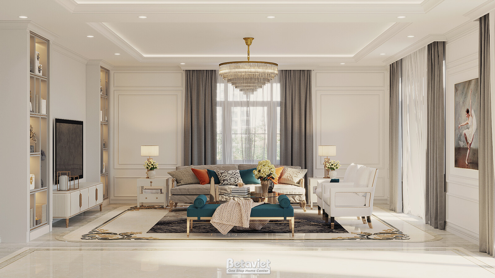 Nội thất phòng sinh hoạt chung biệt thự Art Deco NT20114 – góc nhìn 3