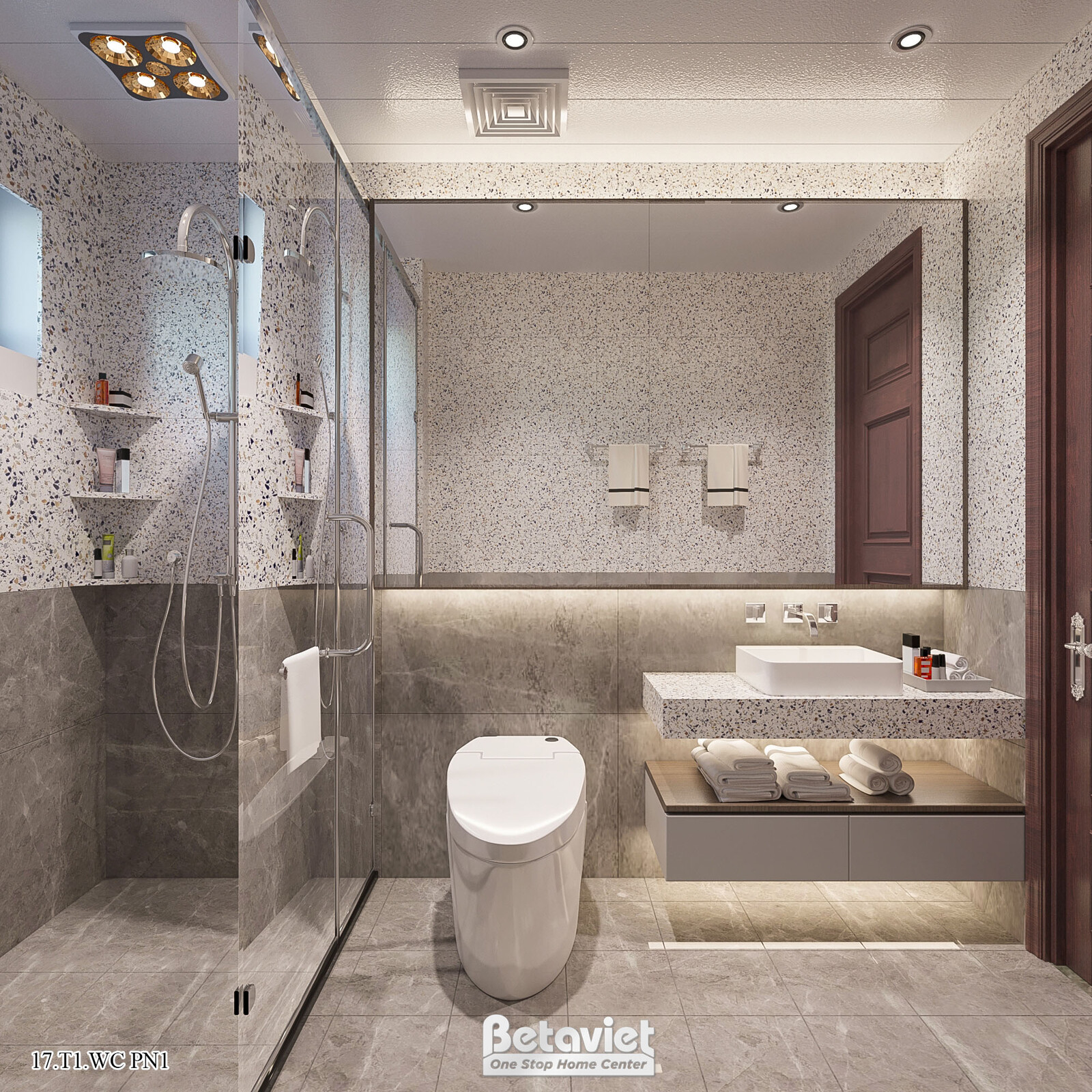 Nội thất phòng tắm biệt thự hiện đại KT21144 – góc nhìn tổng thể