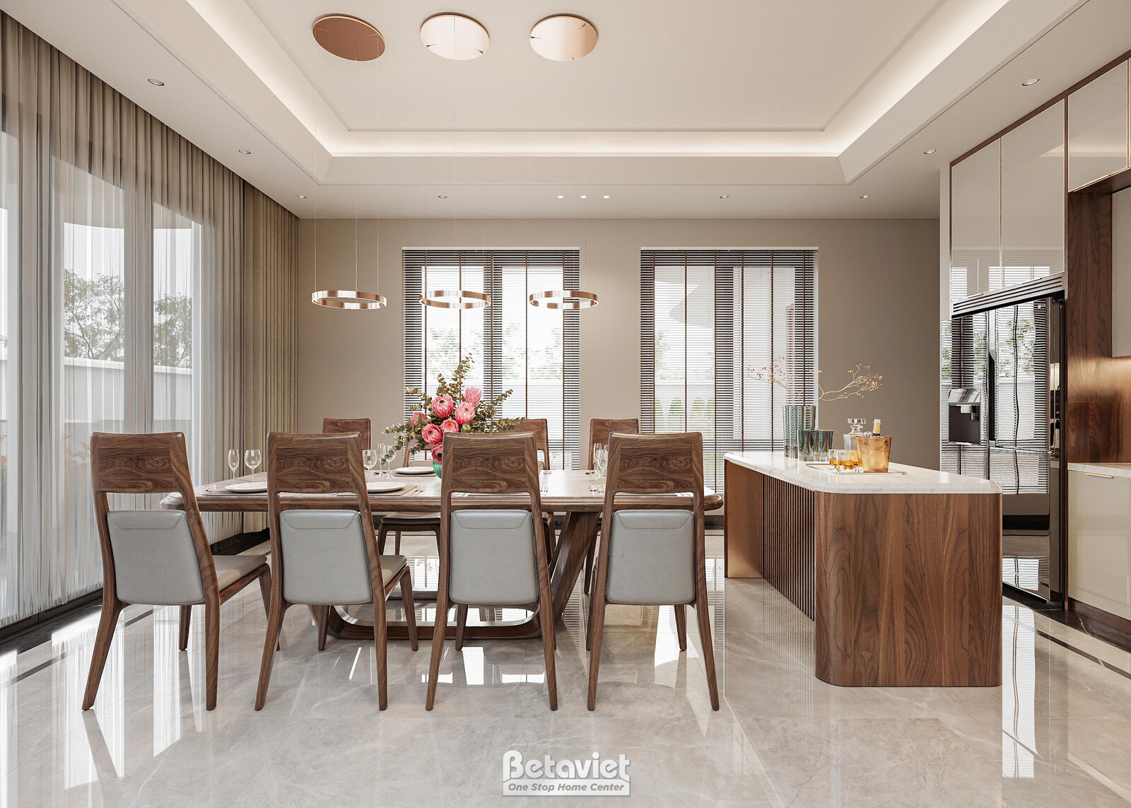 Nội thất phòng ăn biệt thự hiện đại gỗ KT9188719 – góc nhìn 3